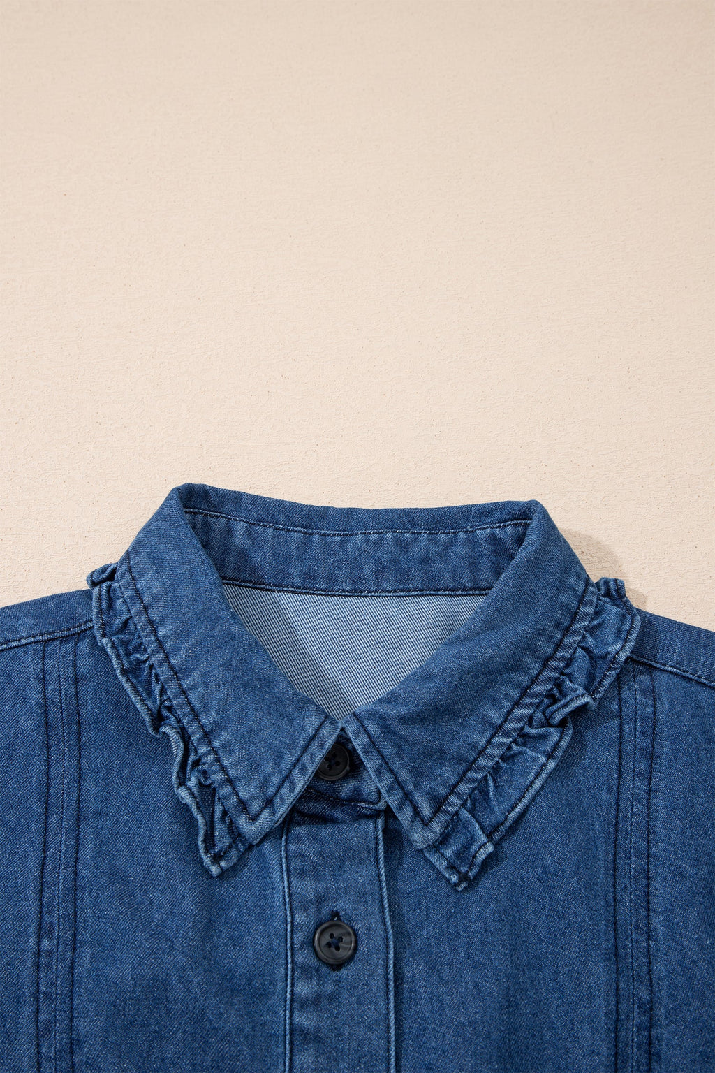 Denim Ruffle Edge Collared Button Up Dress