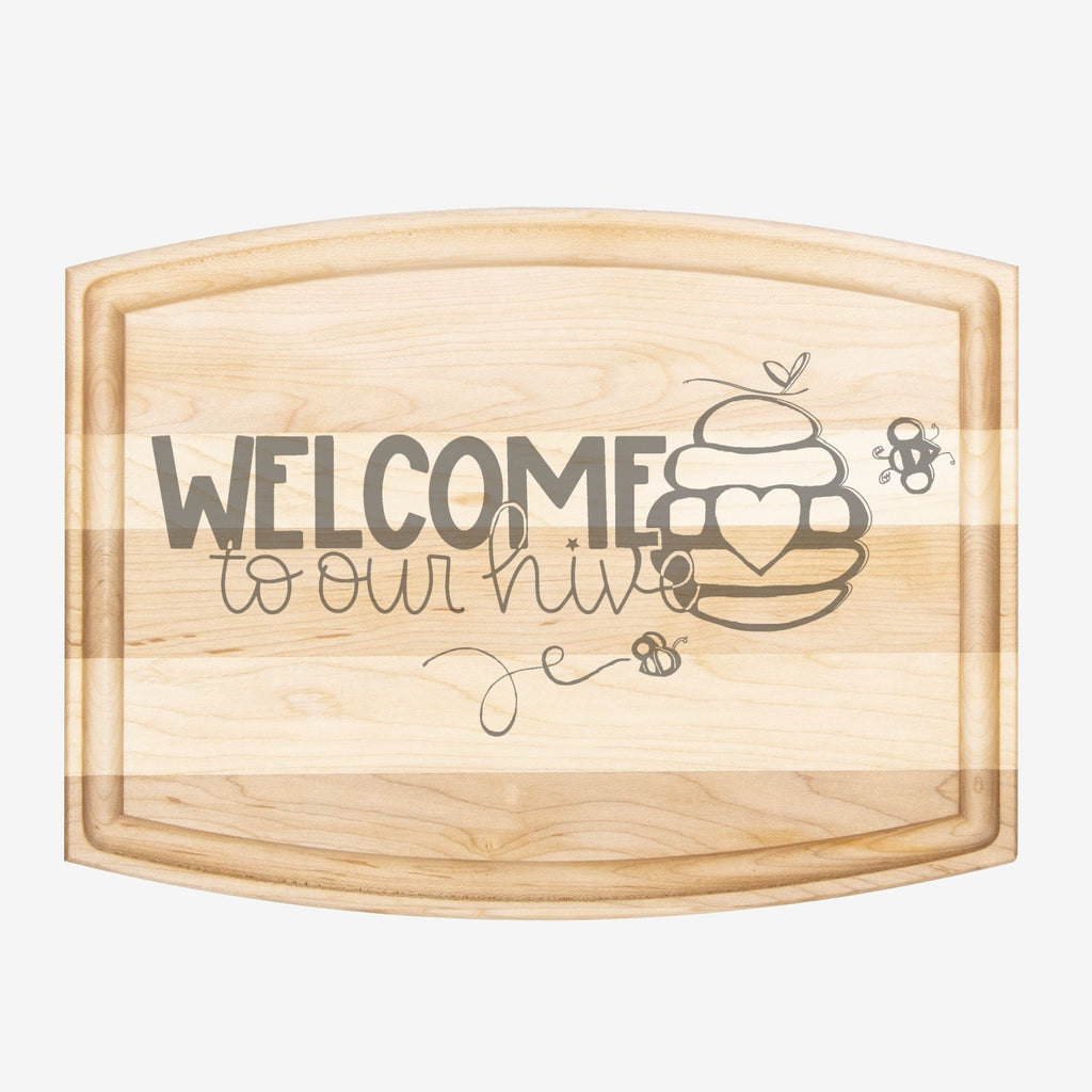 Welcome to Our Hive Arched Wood Cutting Board with Groove - 12" x 9"