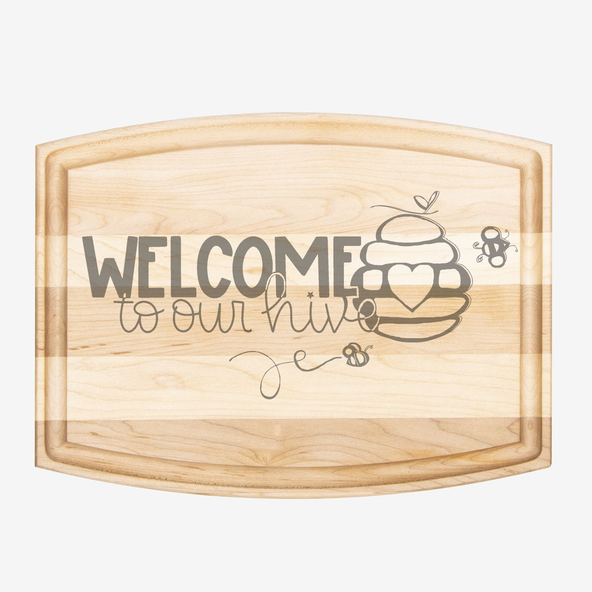 Welcome to Our Hive Arched Wood Cutting Board with Groove - 12" x 9"