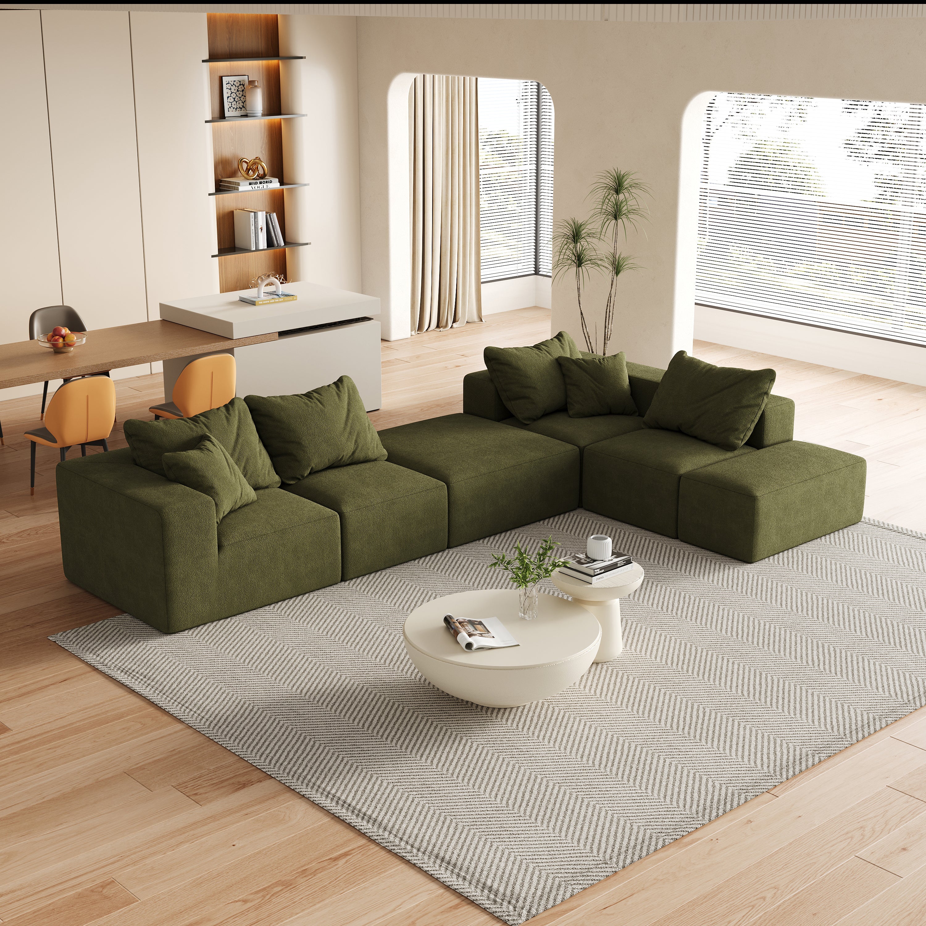 Modern Upholstered Sectional Boneless Couch Set,Modular 132' L Shaped Sectional Living Room Sofa Set With 6 Pillows,Free Combination Sofa Couch for Living Room,Bedroom