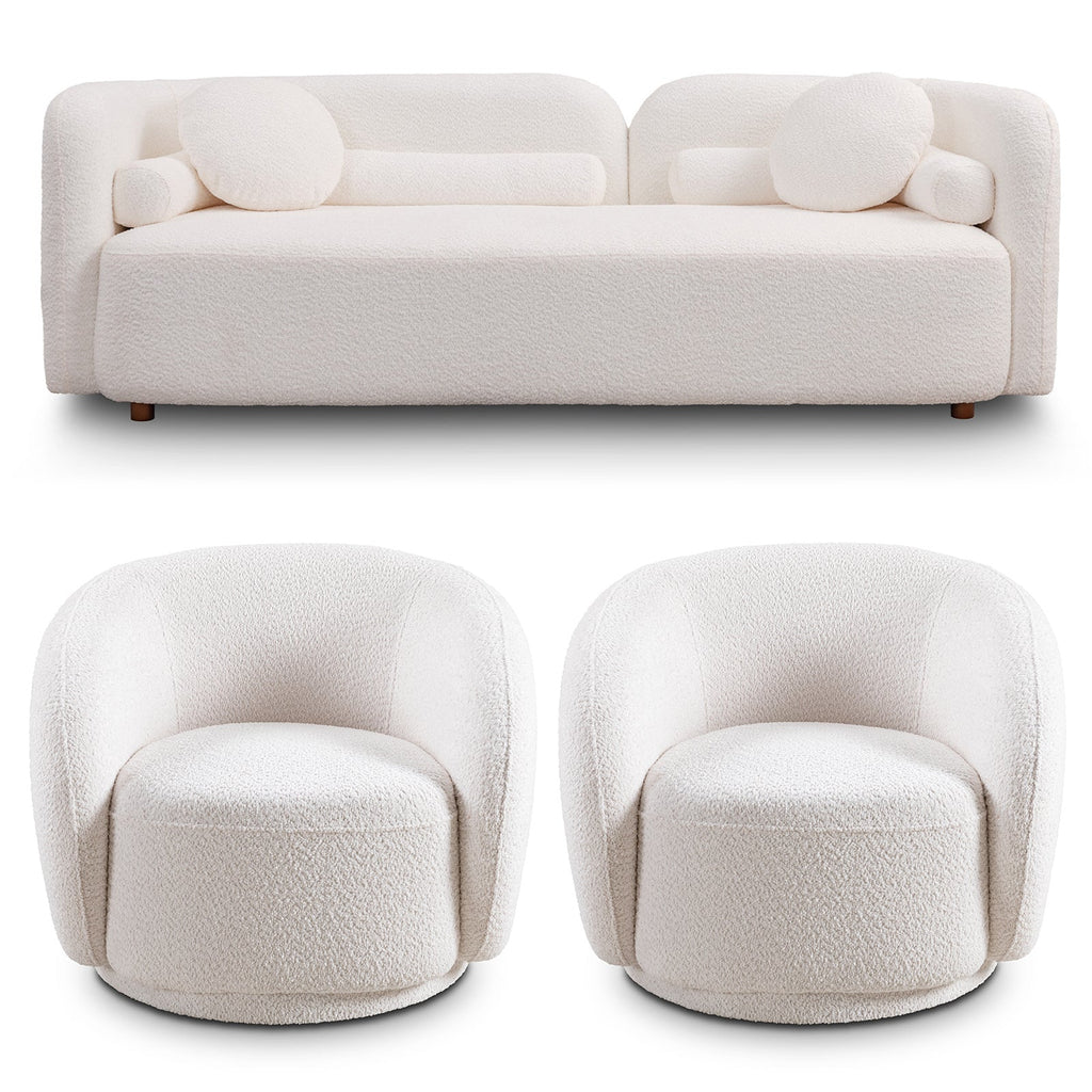 Luxury Modern Sofa Couch for Living Room, White Boucle Upholstered Cloud Couch for Apartment Home Office, 3 Seater