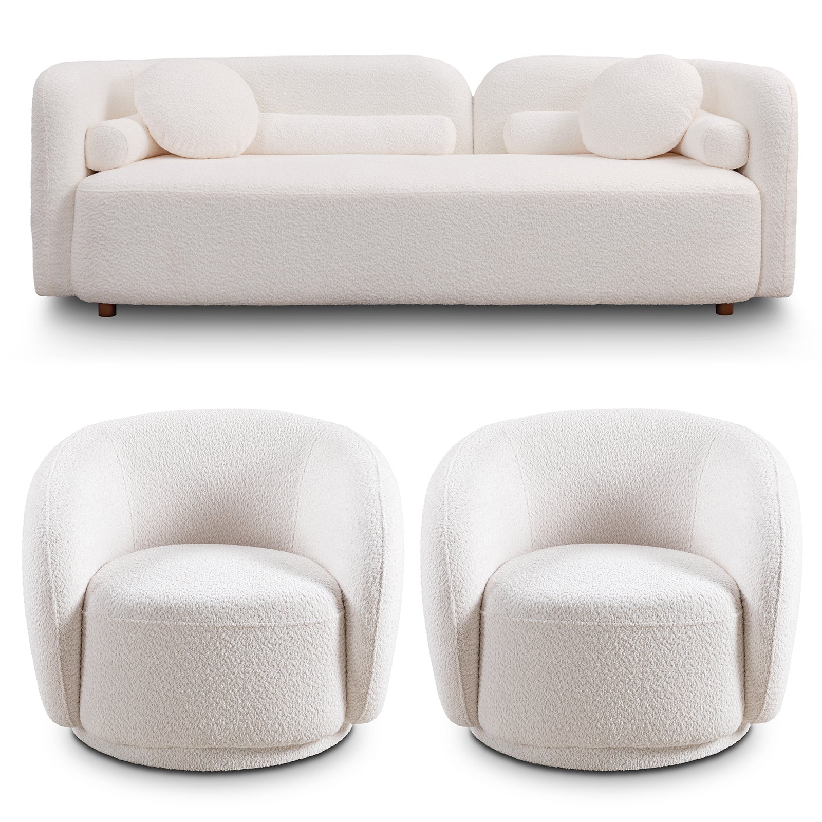 Luxury Modern Sofa Couch for Living Room, White Boucle Upholstered Cloud Couch for Apartment Home Office, 3 Seater