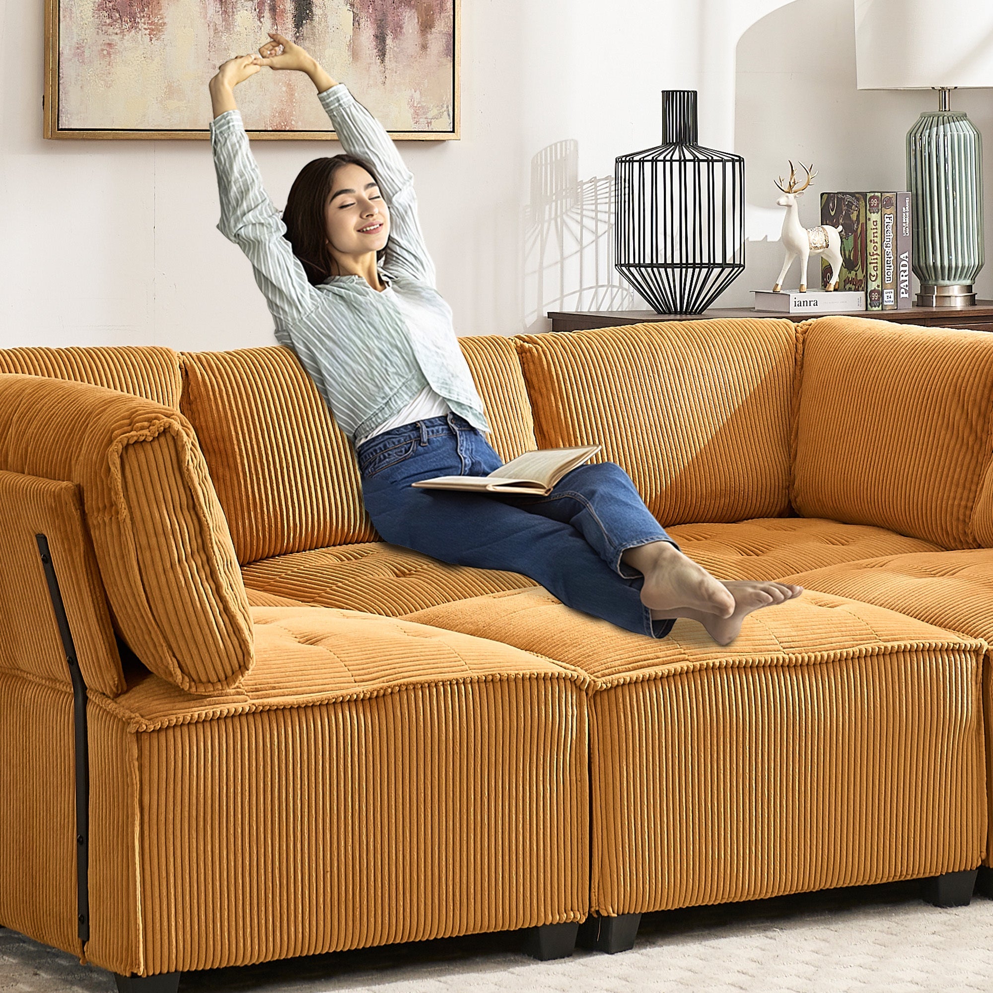 UNITED WE WIN Modular Sectional Sofa U Shaped Modular Couch with Reversible Chaise Modular Sofa Sectional Couch,6- Seat Convertible Sofa,Fit for Living Room