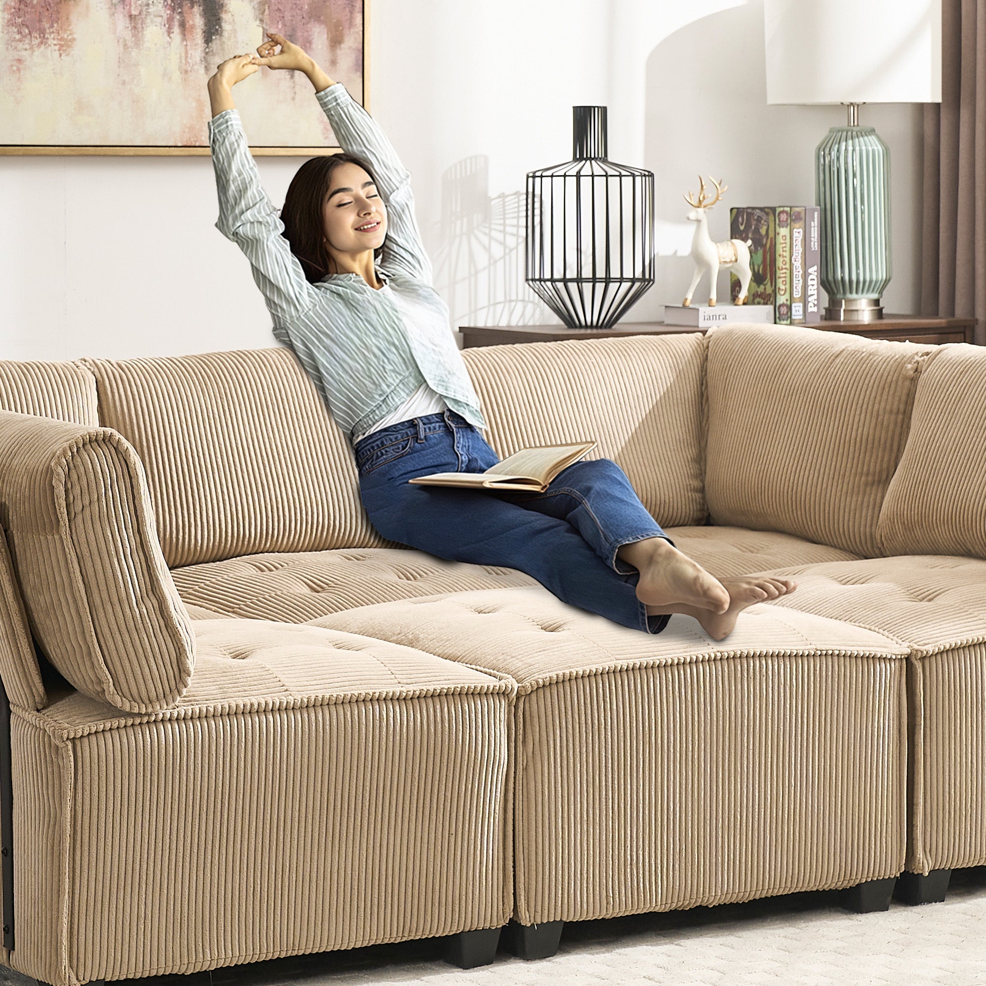 UNITED WE WIN Modular Sectional Sofa U Shaped Modular Couch with Reversible Chaise Modular Sofa Sectional Couch,6- Seat Convertible Sofa,Fit for Living Room