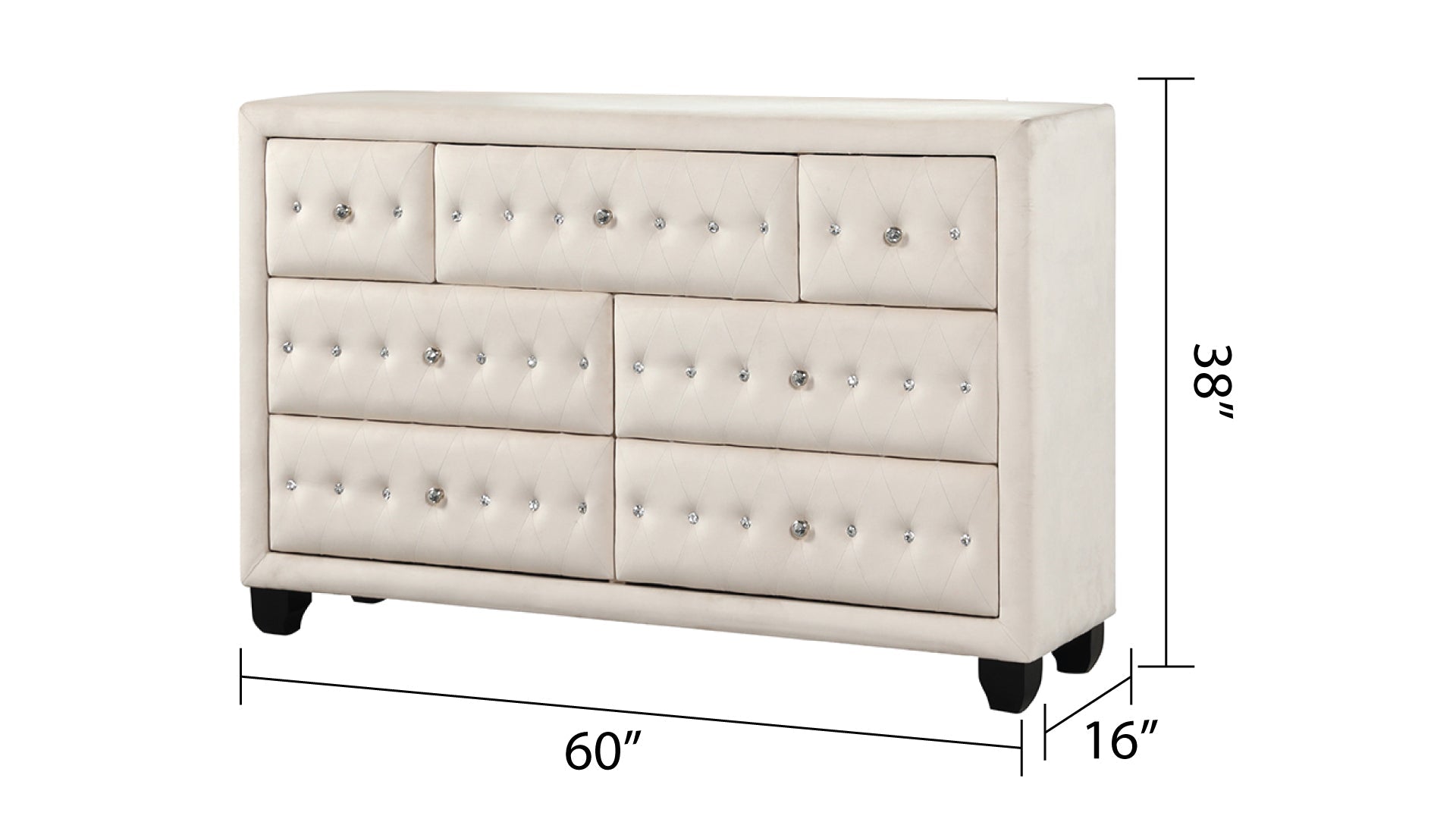 SOPHIA Crystal Tufted Full 5 Pc Bed Made with Wood in Cream (NJ INVENTORY)