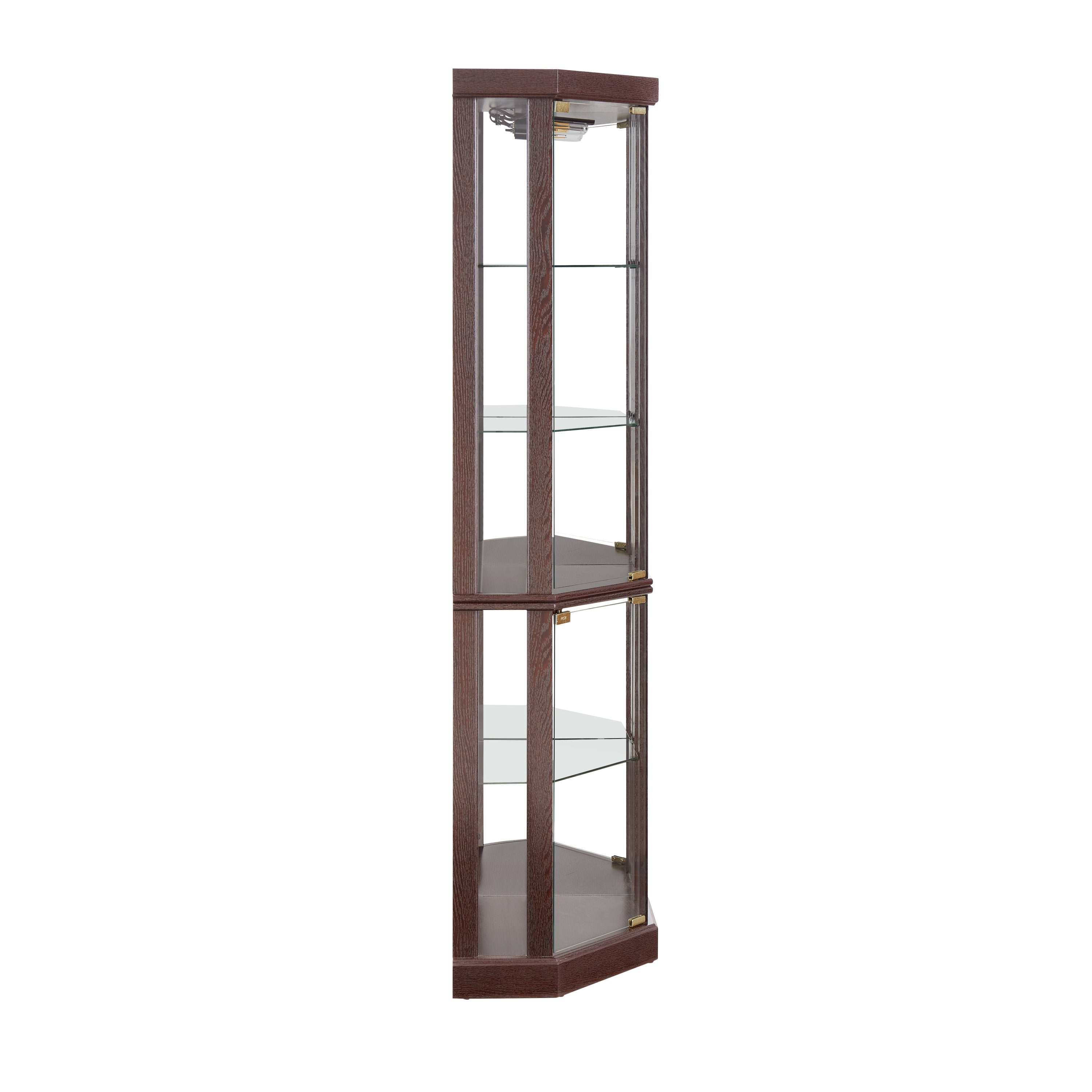 Lighted Corner Curio Cabinet - Elegant Glass Display Case for Living Room & Bar Storage - Perfect for Antique Collections & Wine - Includes Built-in Lighting - Dark Cherry