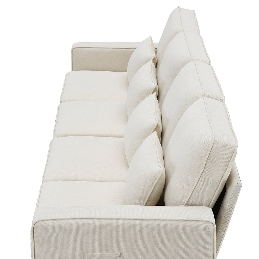 [VIDEO provided] [New] 104' 4-Seater Modern Linen Fabric Sofa with Armrest Pockets and 4 Pillows,Minimalist Style Couch for Living Room, Apartment, Office,3 Colors