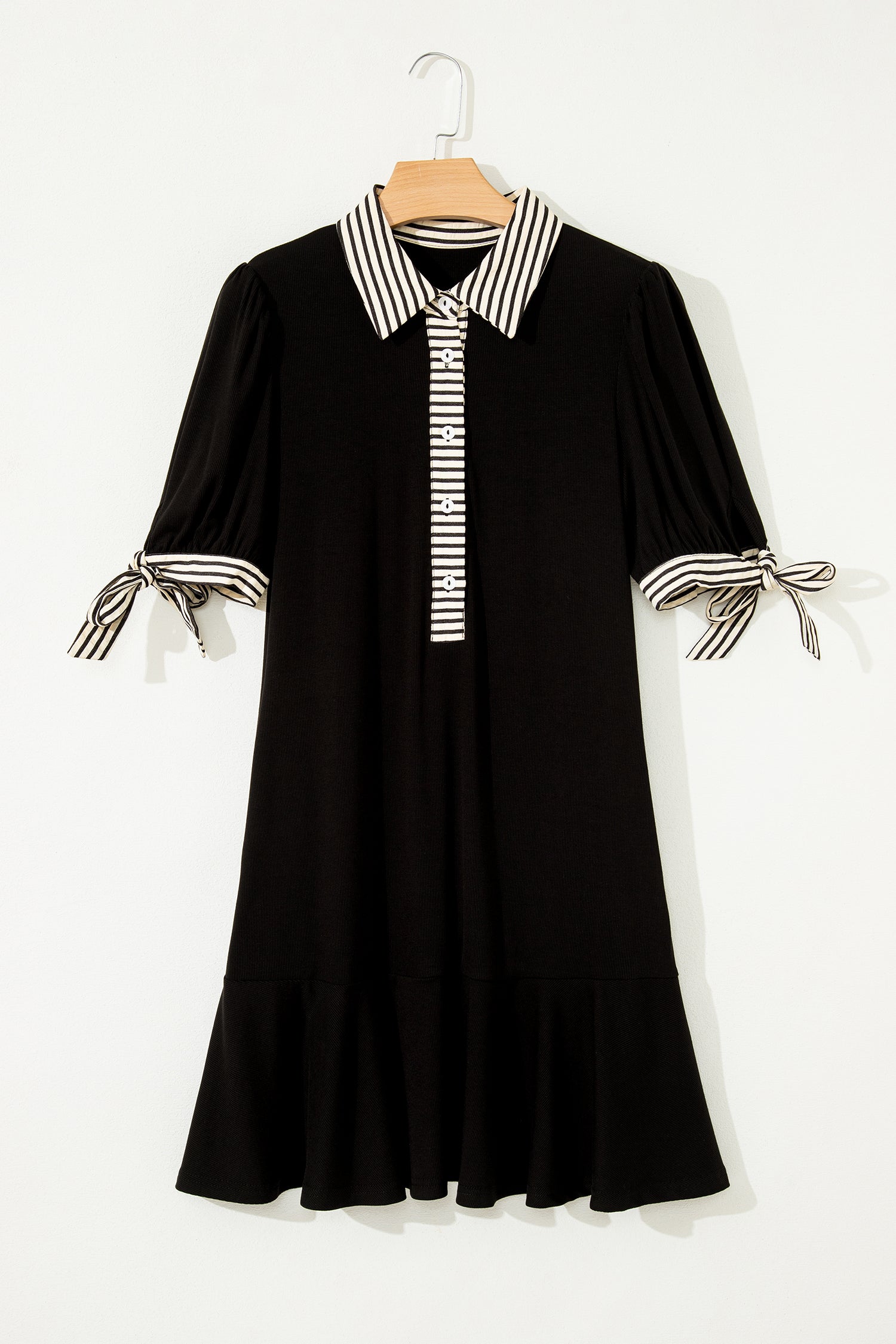 Stripe Polo Collar Tied Short Sleeve Mini Dress