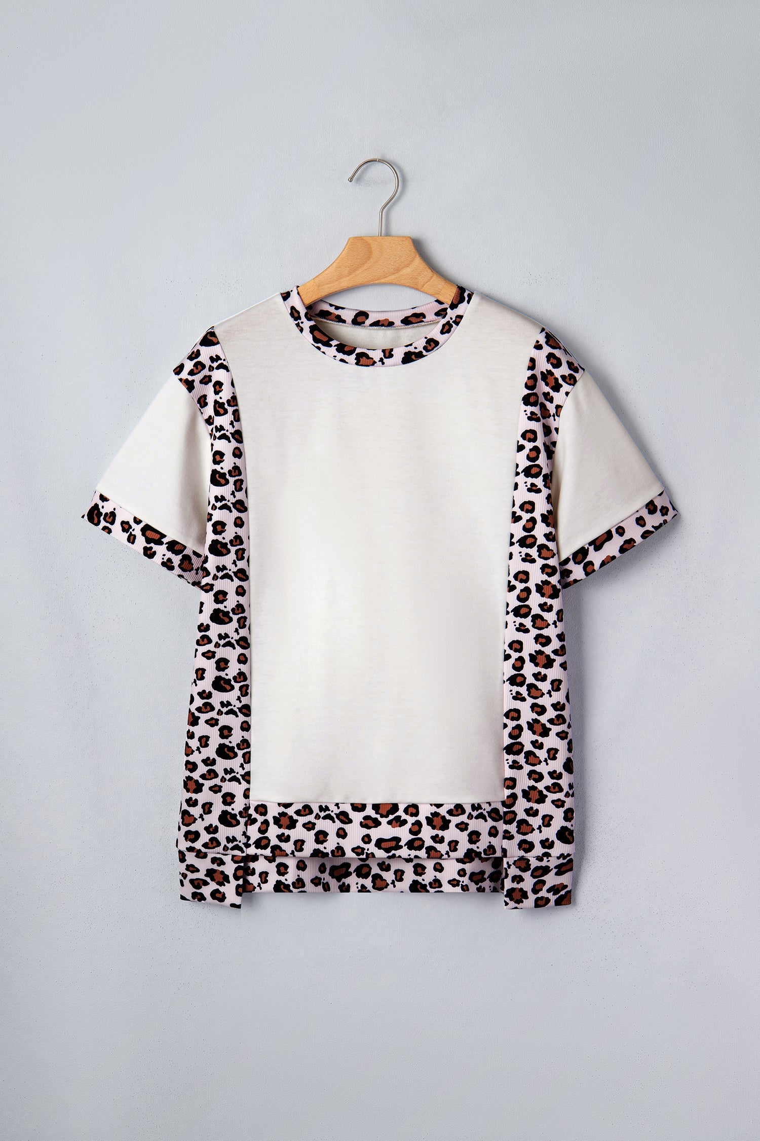 Leopard Ribbed Patchwork Uneven Hem T-Shirt