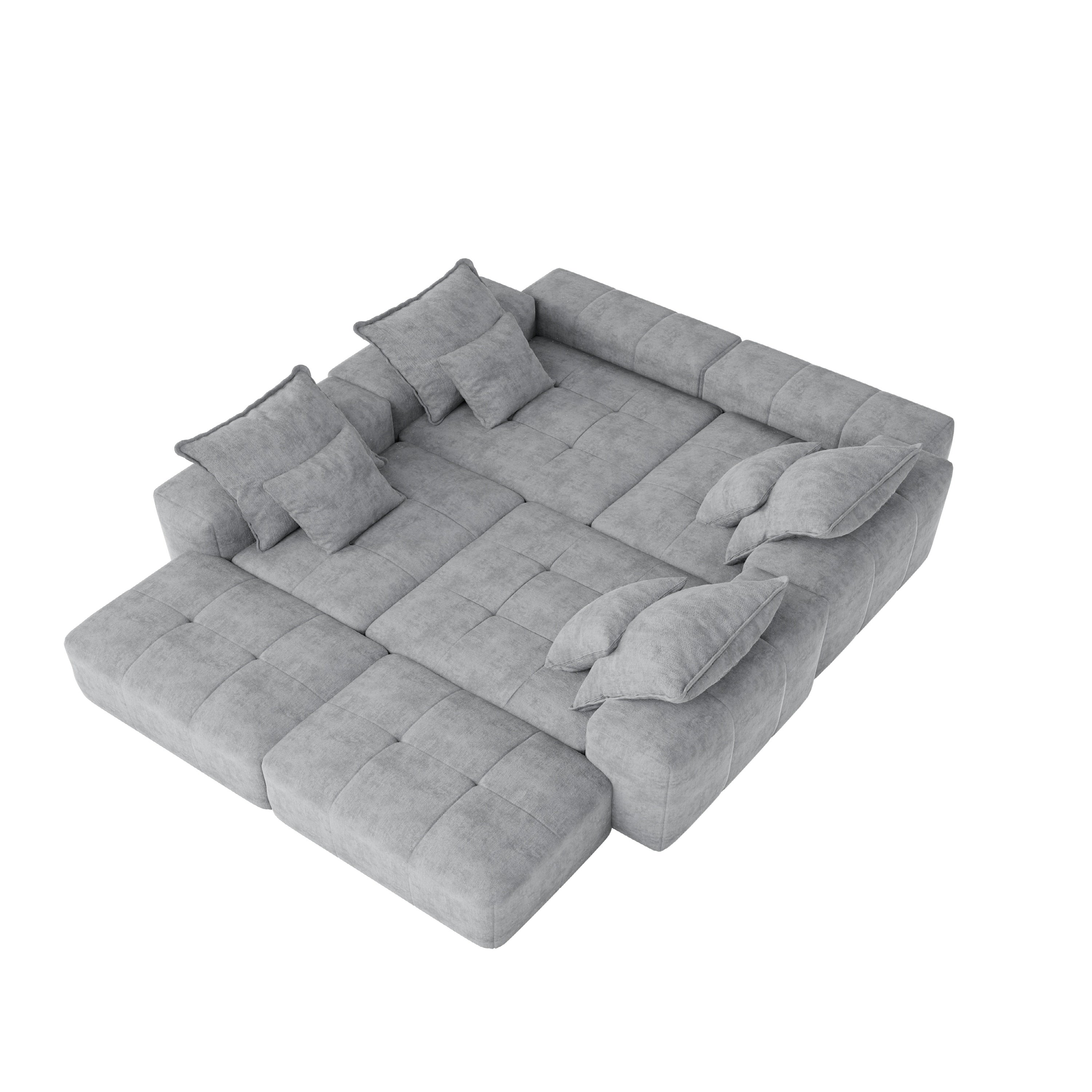 Modern Oversized Modular Sectional Sofa, Sparkling Chenille Fabric Soft Cushion Sofa with 8 Pillows, 8 PCS DIY Combination Tufted Sofa, No Assembly Required, GREY