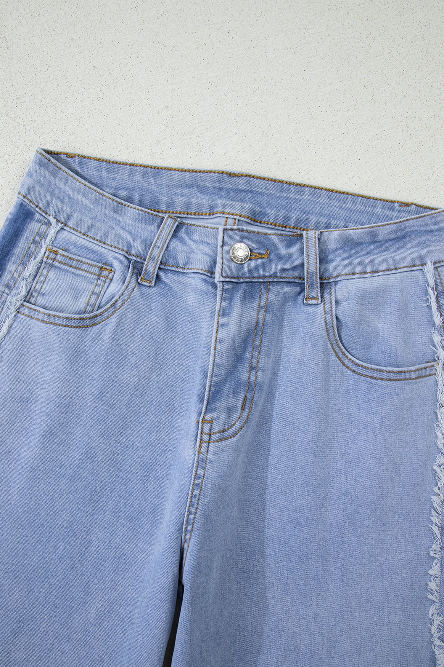 Denim Frayed Raw Edge Stripe Side Panel Jeans