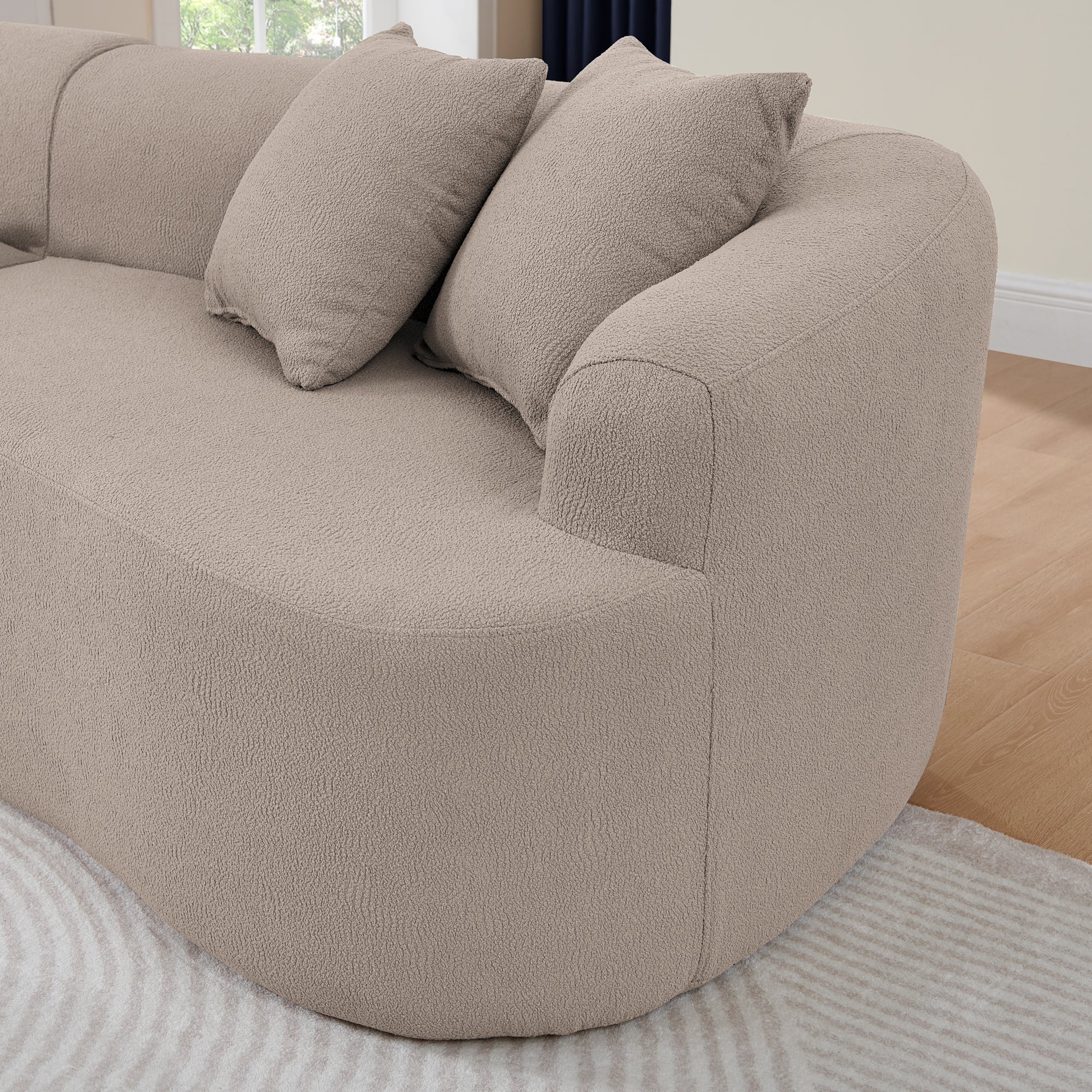 Curved Modular Sectional Sofa in Lamb's Wool Fabric, Modern Minimalist Style, Compressed (No Assembly Required), Comfy for Living Room & Bedroom - Brown