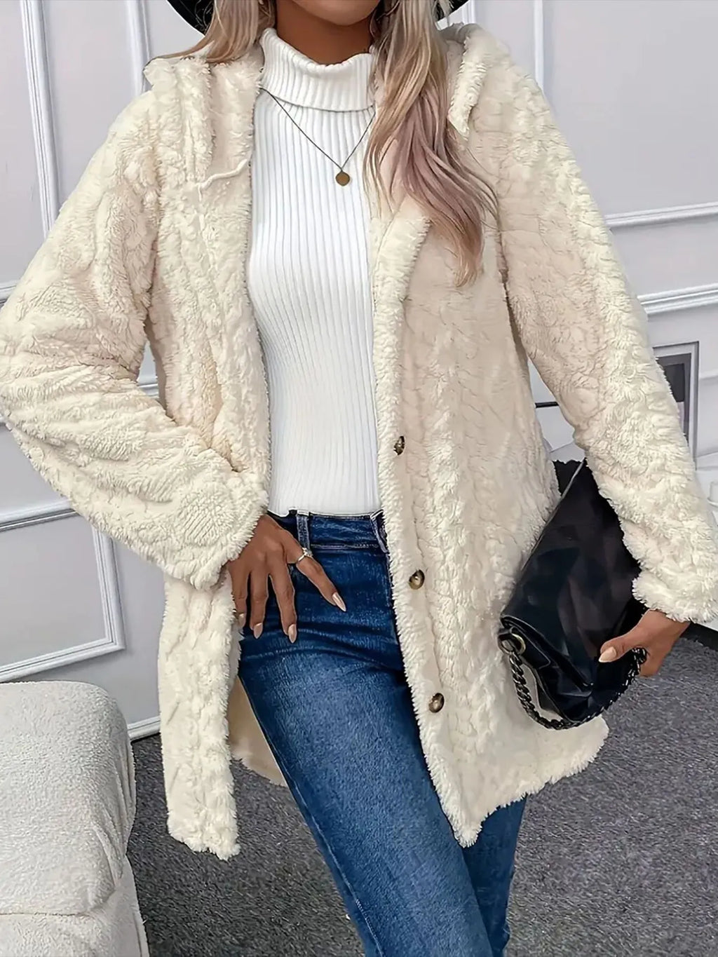 Luxurious Warm Thick Faux Fur Teddy Coat With Button Front For Women