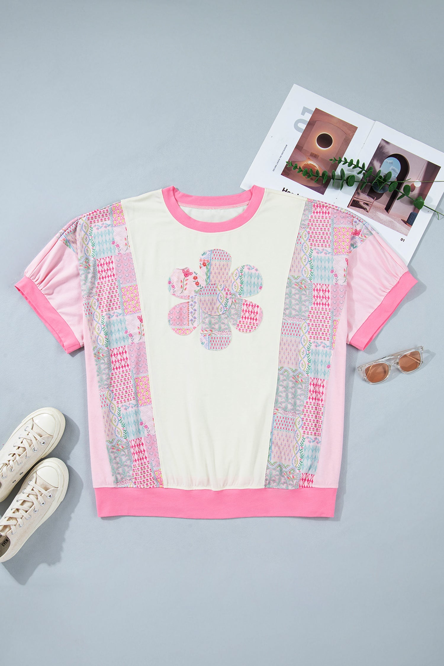 Plus Size Floral Patchwork Embroidered T-Shirt