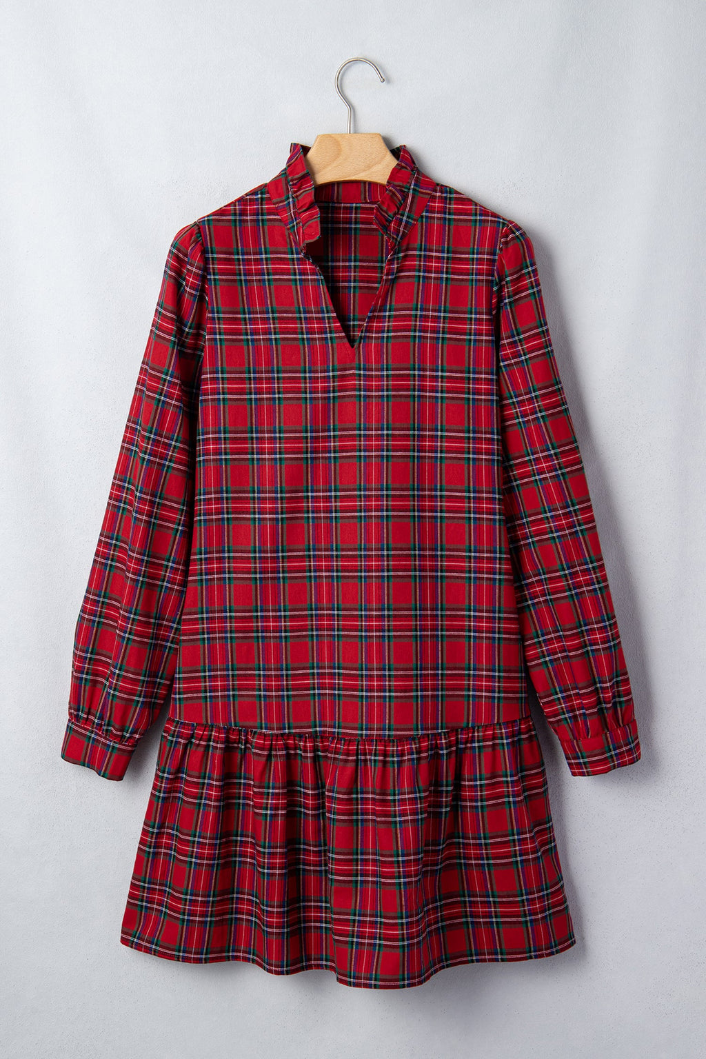 Plaid Long Sleeve Drop Waist Mini Dress