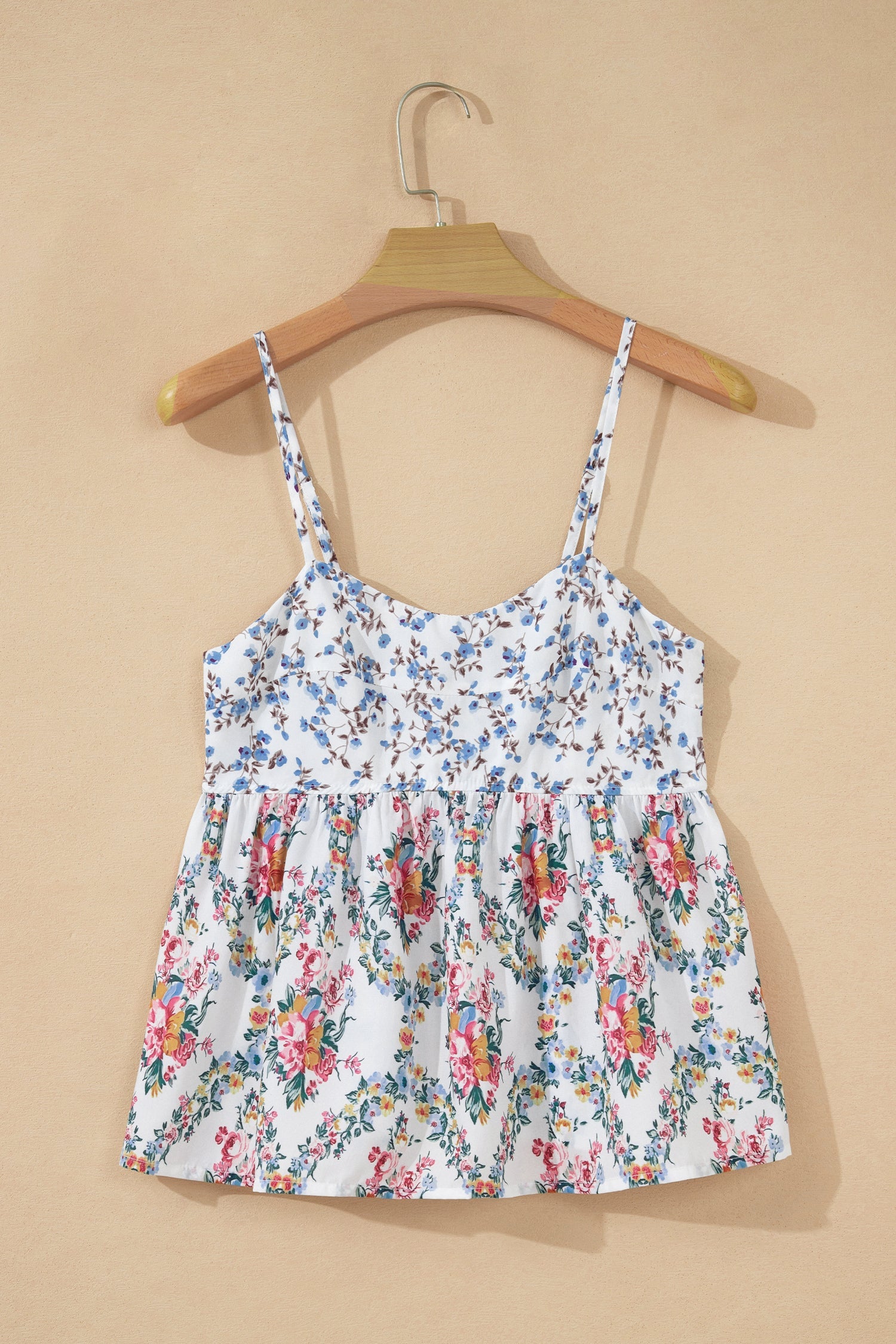 Floral Patchwork Spaghetti Strap Babydoll Top