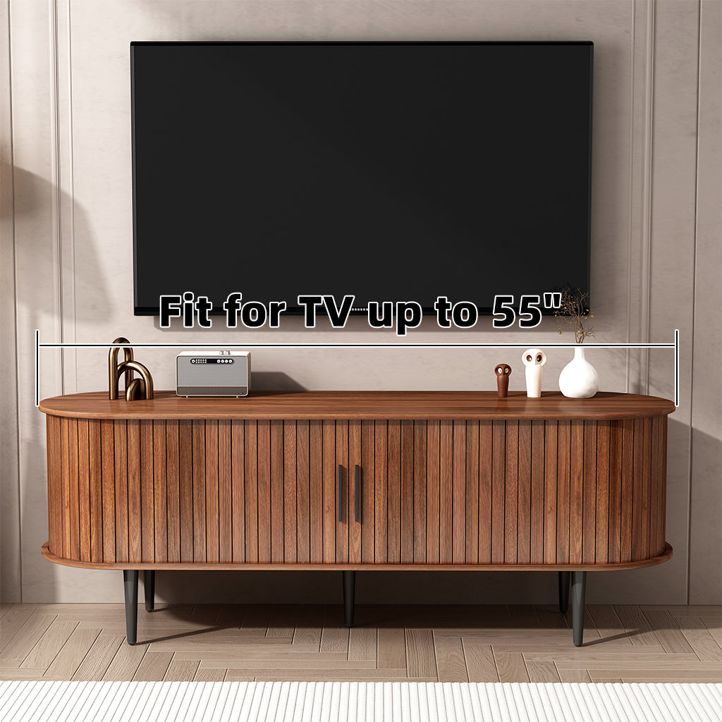 TV Stand, 55' Modern TV Console Table with Storage Compartment and Sliding Door, Gaming Entertainment Center with Cabinet for Living Room, Bedroom, Office (Walnut) BACK-TO-SCHOOL