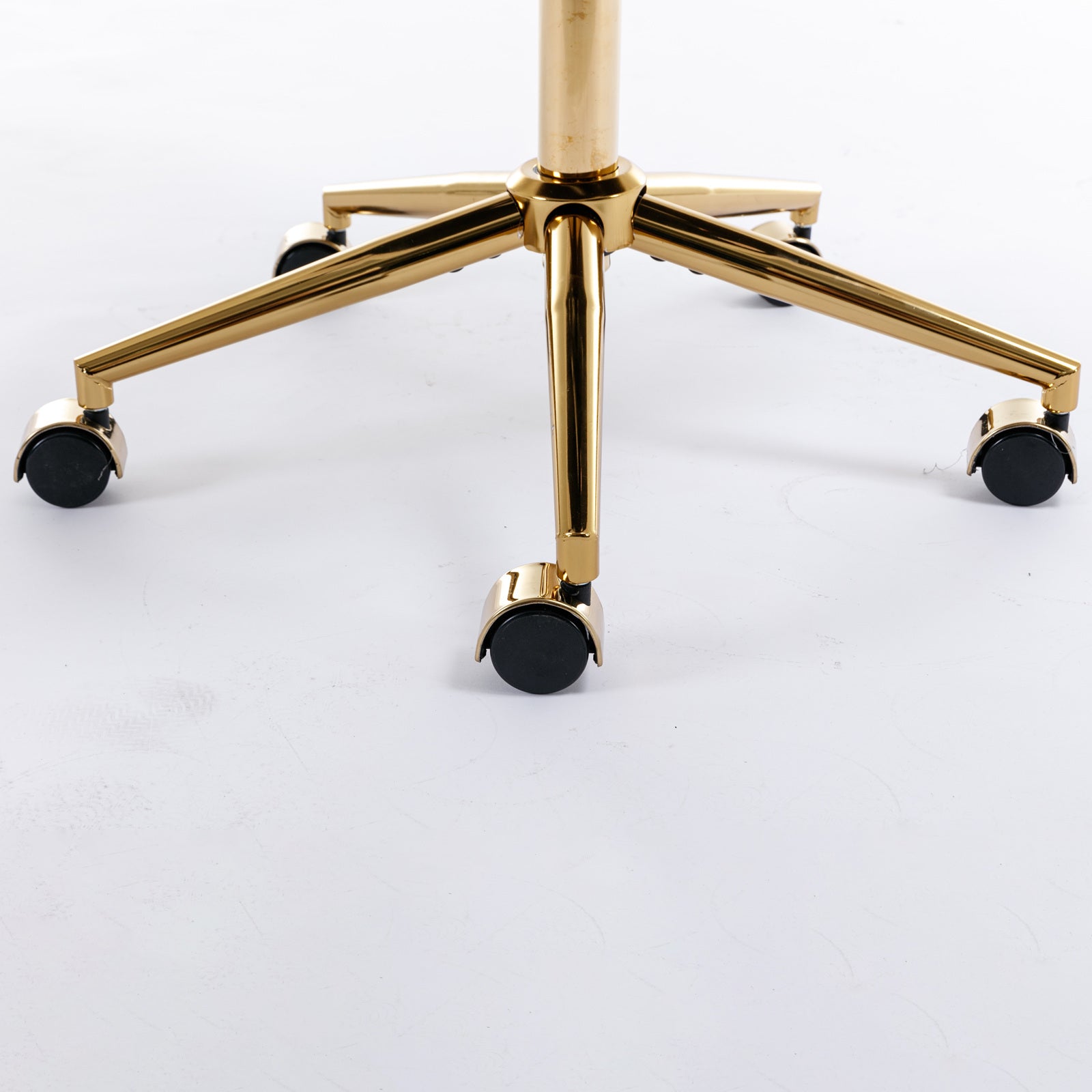 A&A Furniture Artificial Rabbit Hair Office Chair with Golden Metal Base, Adjustable Swivel Vanity Chair, Beige Velvet