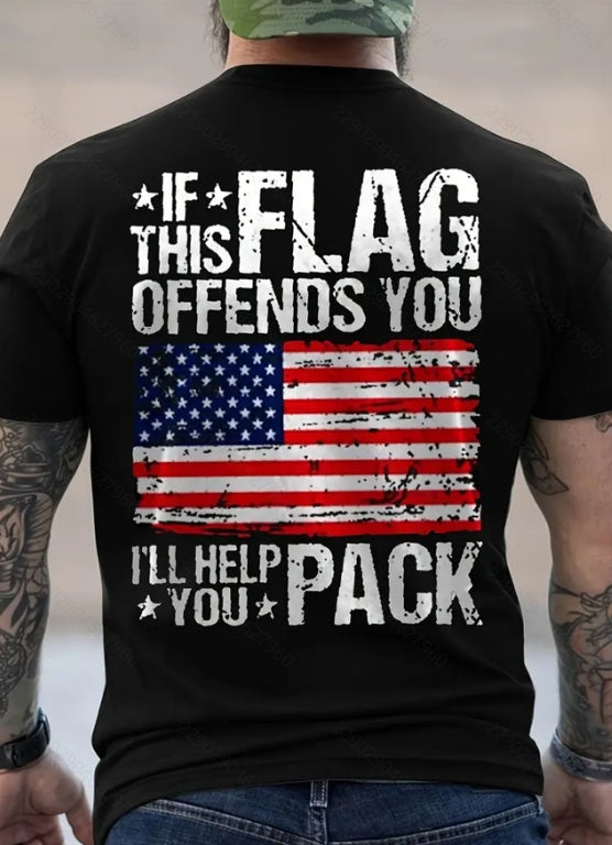 Men's If This Flag Offends You I'll Help You Pack US Flag Back Print T-shirt
