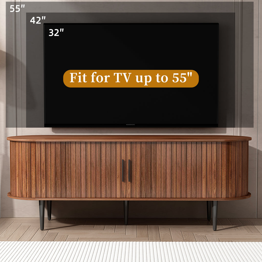 TV Stand, 55' Modern TV Console Table with Storage Compartment and Sliding Door, Gaming Entertainment Center with Cabinet for Living Room, Bedroom, Office (Walnut) BACK-TO-SCHOOL