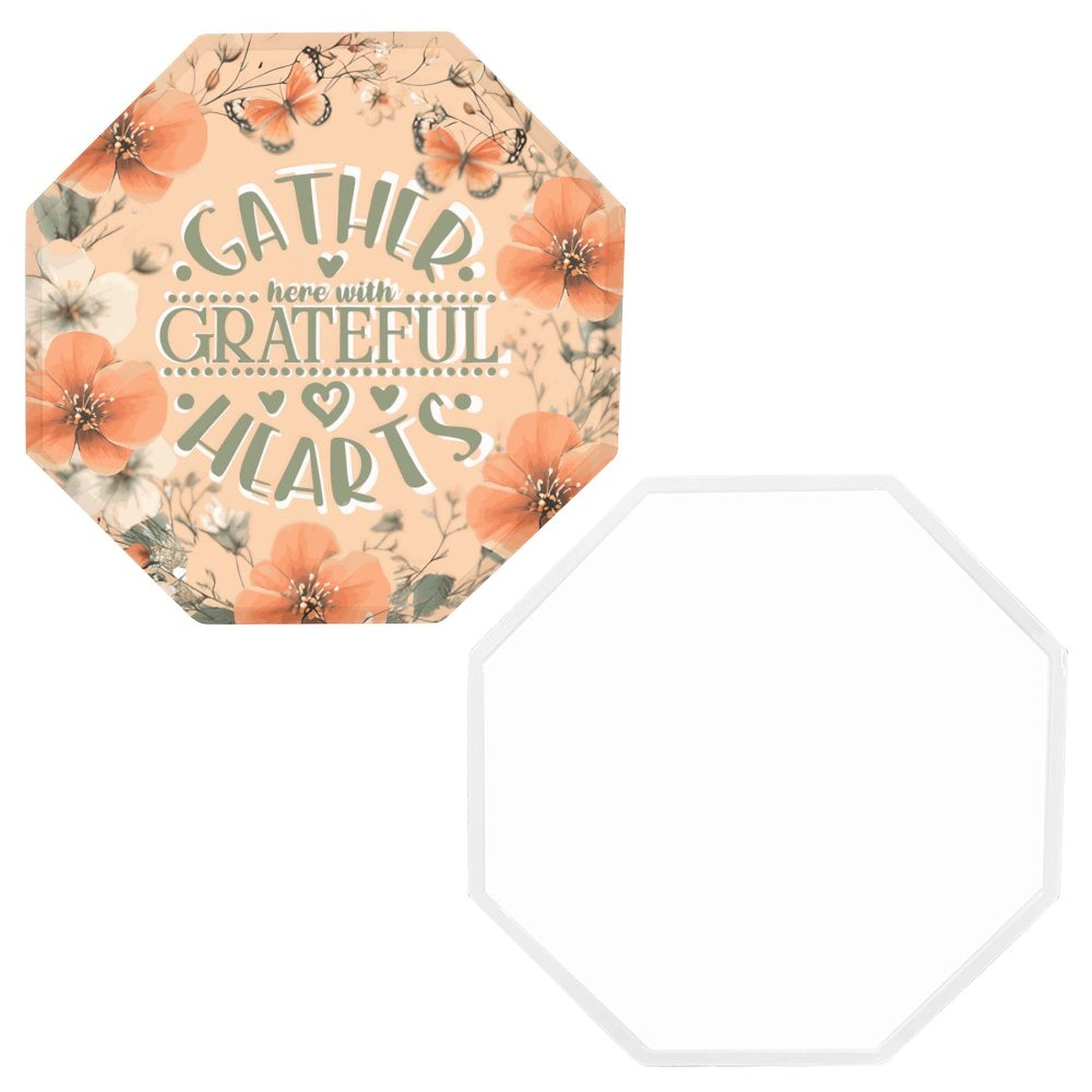 Gather Here with Grateful Hearts Orange Octagonal Metal Decorative Sign - 12"x12"