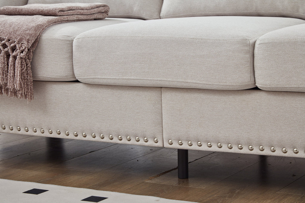 Modern Classic Design with Nails Living Room 2+3 seater Sofa Fabric Couch,Upholstered Polyester Beige.