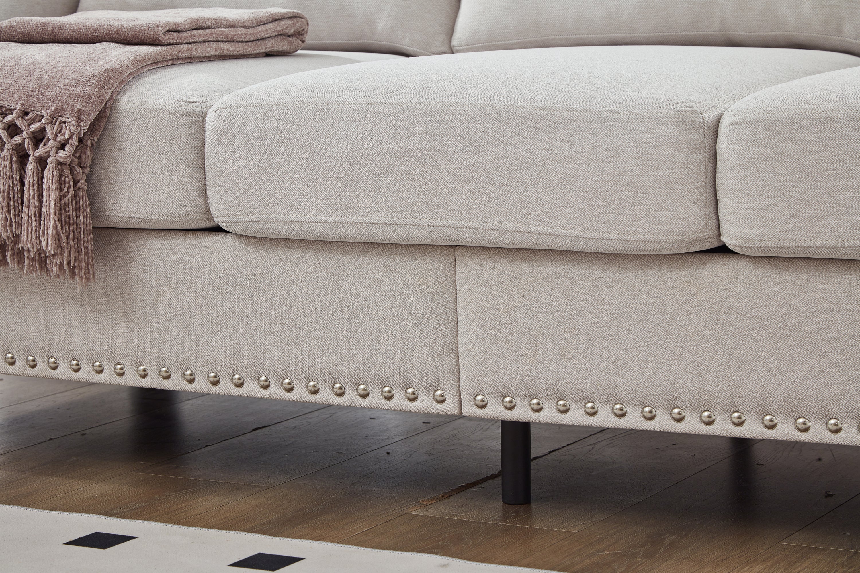 Modern Classic Design with Nails Living Room 2+3 seater Sofa Fabric Couch,Upholstered Polyester Beige.