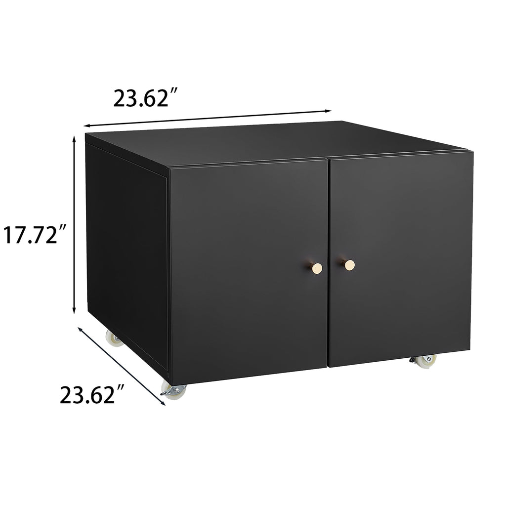 Modern Office Copier Cabinet Black 2-Door Steel Mobile Pedestal File Printer Stand