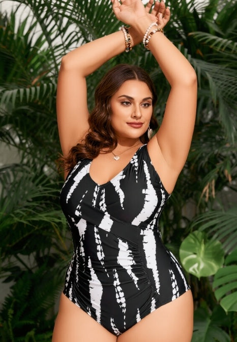 Women's Plus Size Black Criss Cross One-piece Casual Swimsuit
