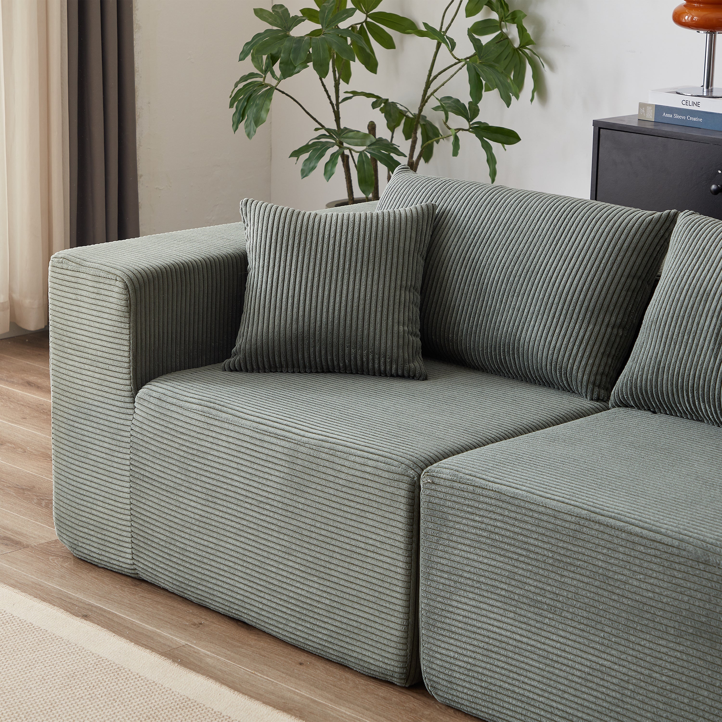 104-Inch Corduroy  Modular L Shaped Sectional Sofa,Luxury Floor Couch Set,Upholstered Indoor Furniture,Foam-Filled Compressed Sofa for Living Room,Bedroom,4 PC Free Combination
