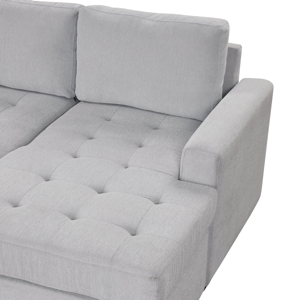 U_Style Sectional Sleeper Sofa with Pull-out Bed and Lounge Chair, USB and Type-C Interfaces, Suitable for Living Room, Office, and Spacious Spaces