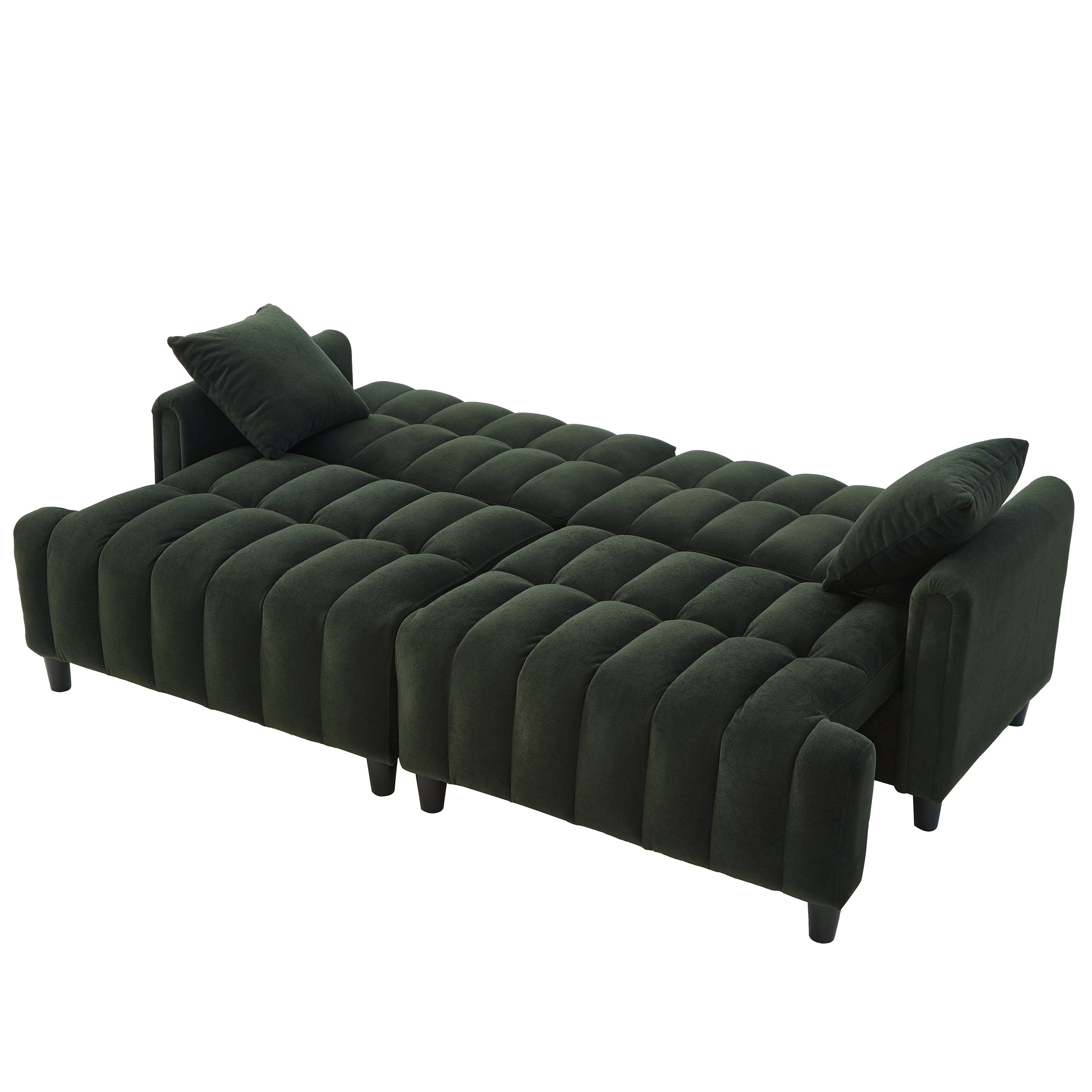 83'' Futon Sofa Bed, Polyester Fabric Comfy Futon Couch Bed with 2 Square Pillows, Convertible Sleeper Sofa with Adjustable Backrest,  Modern Loveseat Sleeper for Living Room, Dark Green