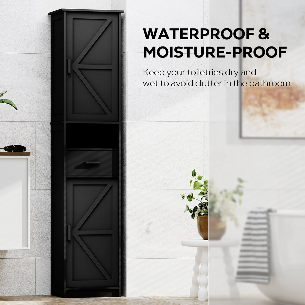 69' H Tall Bathroom Storage Cabinet with 2 Barn Doors and 1 Drawer, Narrow Storage Unit, Adjustable Shelves,Floor Cabinet for Bathroom, Living Room, Entryway,Kitchen,(Black)