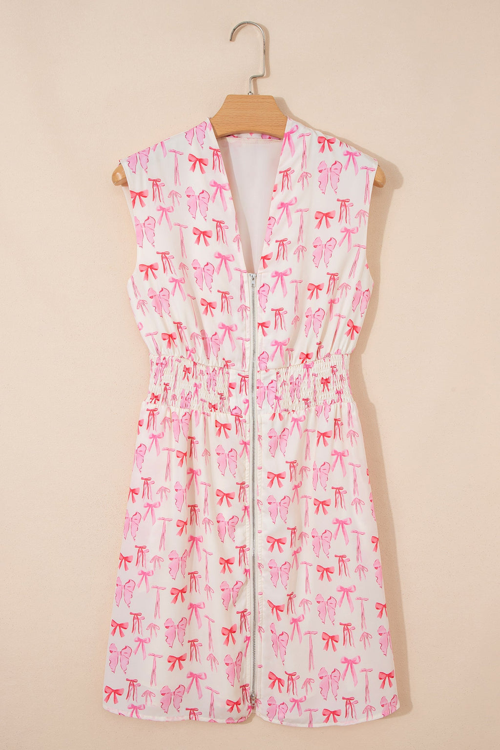 Bow Zip Up Cinched Waist Mini Dress