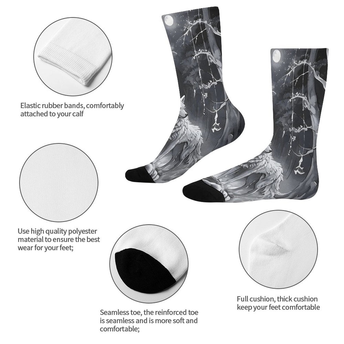Ethereal Wolf in the Moonlight Socks for Kids