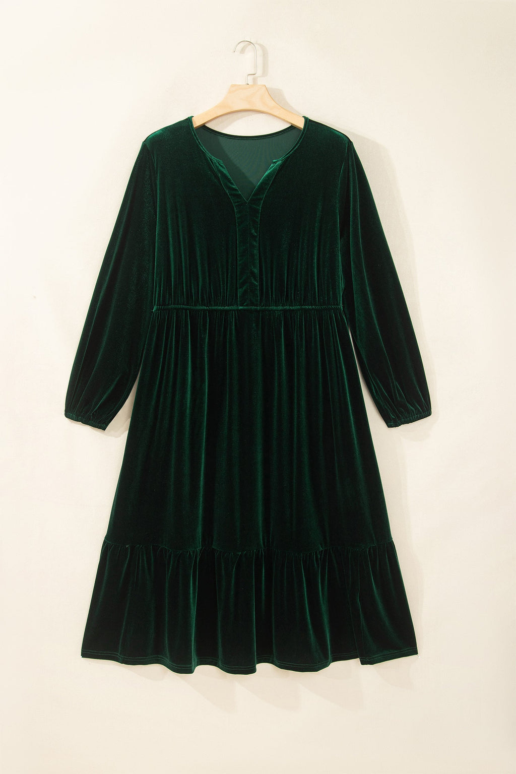 Plus Size Velvet V-Neck Long Sleeve Maxi Dress