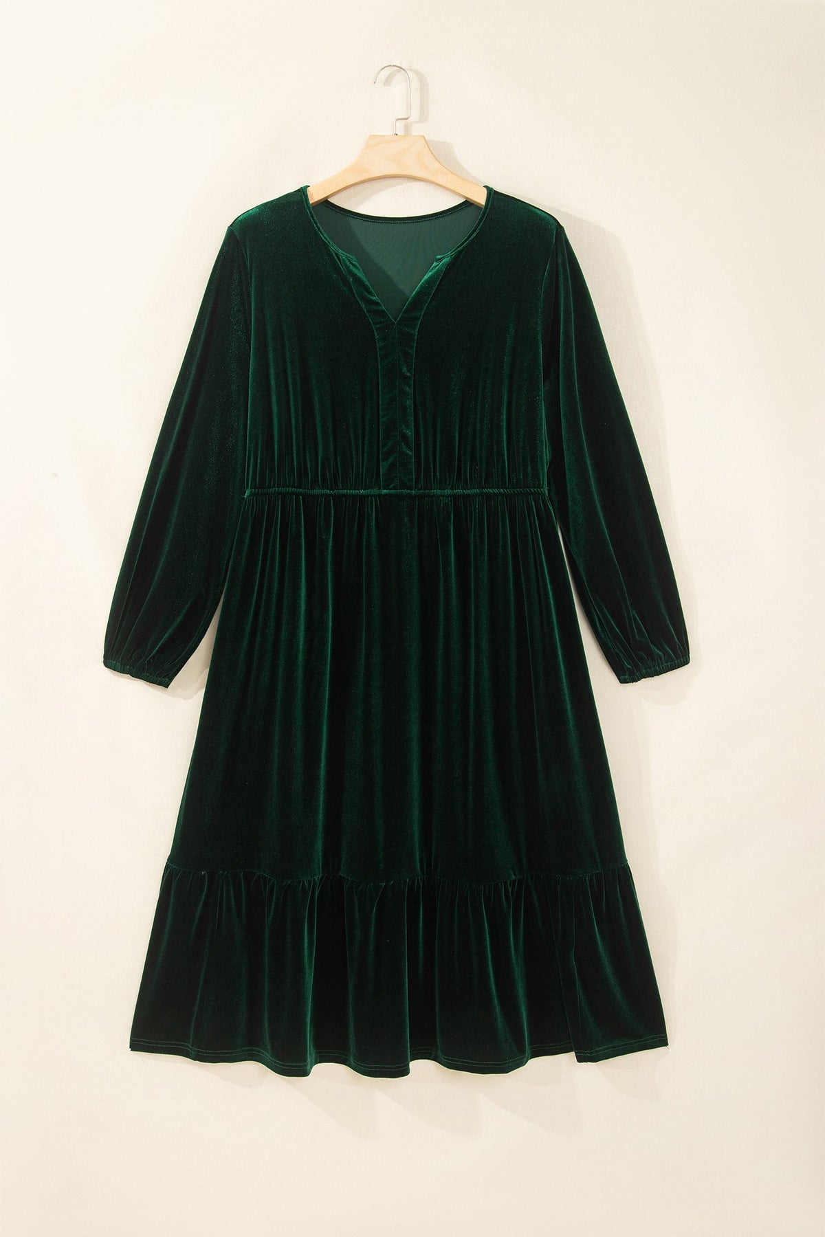 Plus Size Velvet V-Neck Long Sleeve Maxi Dress