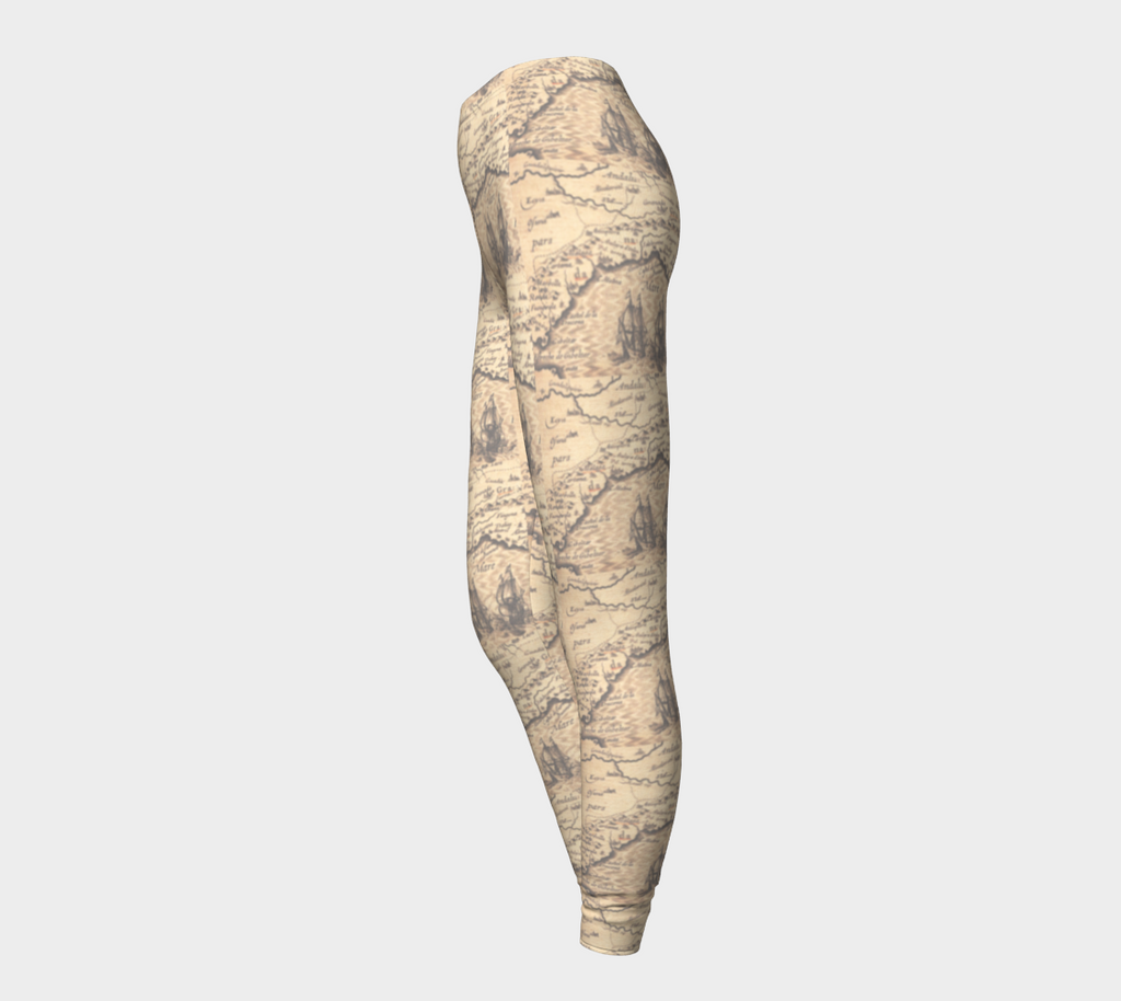 Old World Map Design Printed Leggings