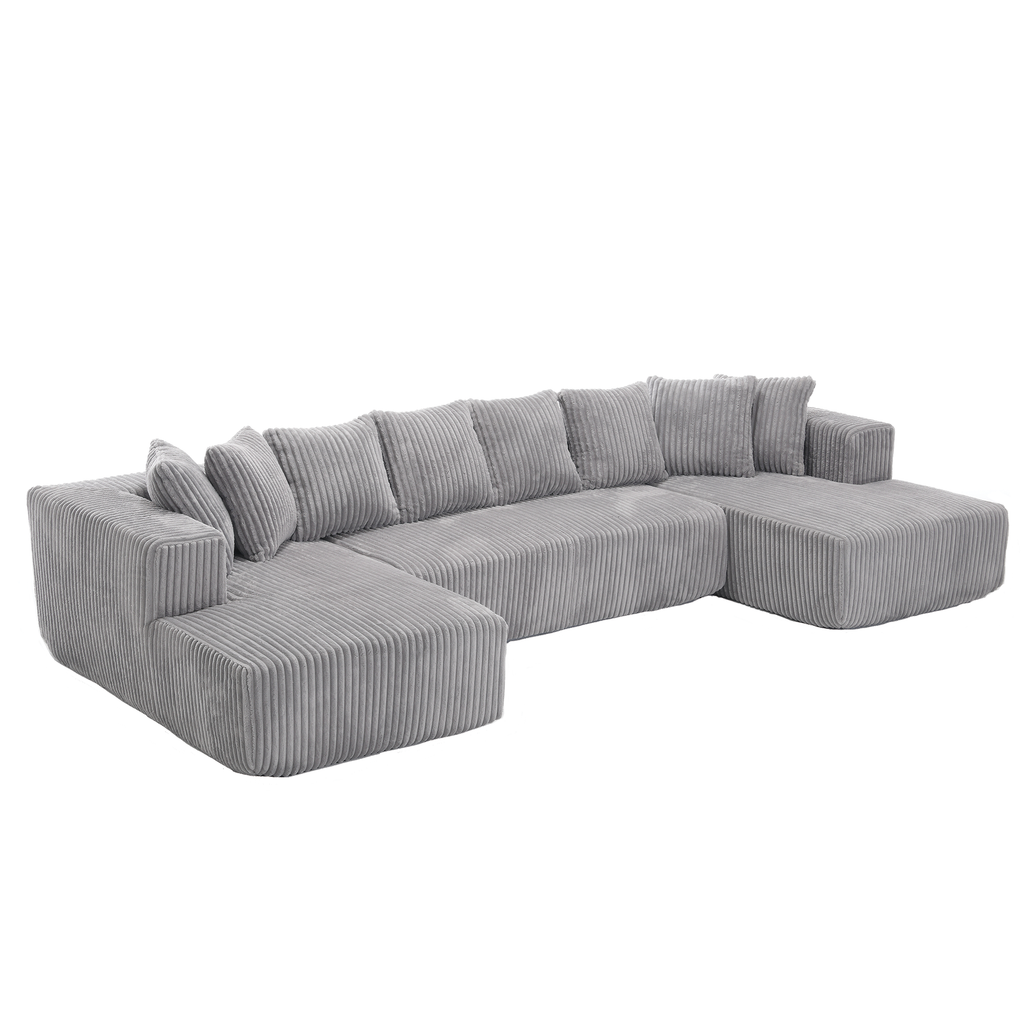 [NEW ARRIVED] [VIDEO PROVIDED]133.45'' Modular Sectional Couch, U-shaped sofa , Chaise Lounge, Striped fabric,Upholstered 4 Seater Couch for Living Room, Free Combination Sofa (Corduroy), Gray