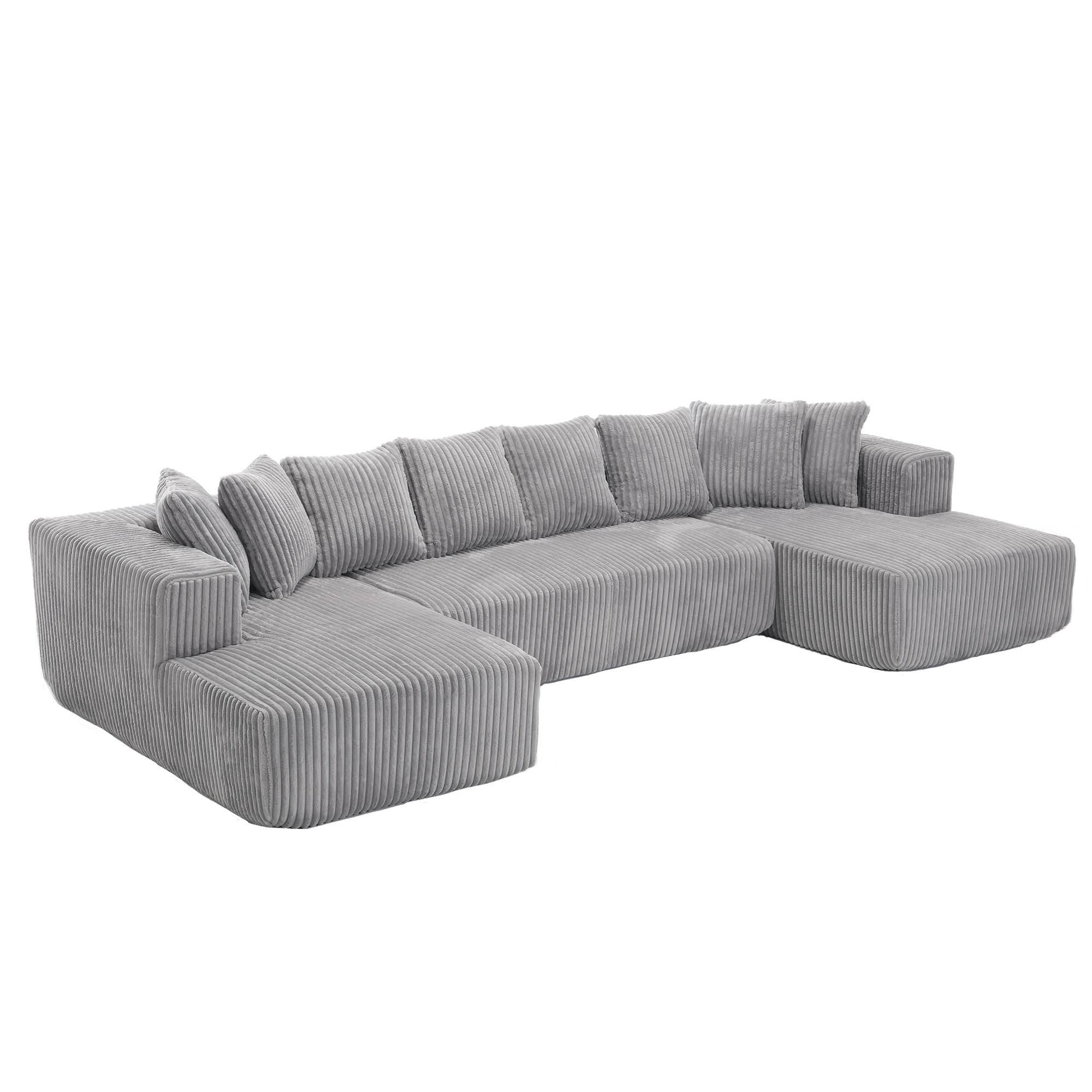 [NEW ARRIVED] [VIDEO PROVIDED]133.45'' Modular Sectional Couch, U-shaped sofa , Chaise Lounge, Striped fabric,Upholstered 4 Seater Couch for Living Room, Free Combination Sofa (Corduroy), Gray