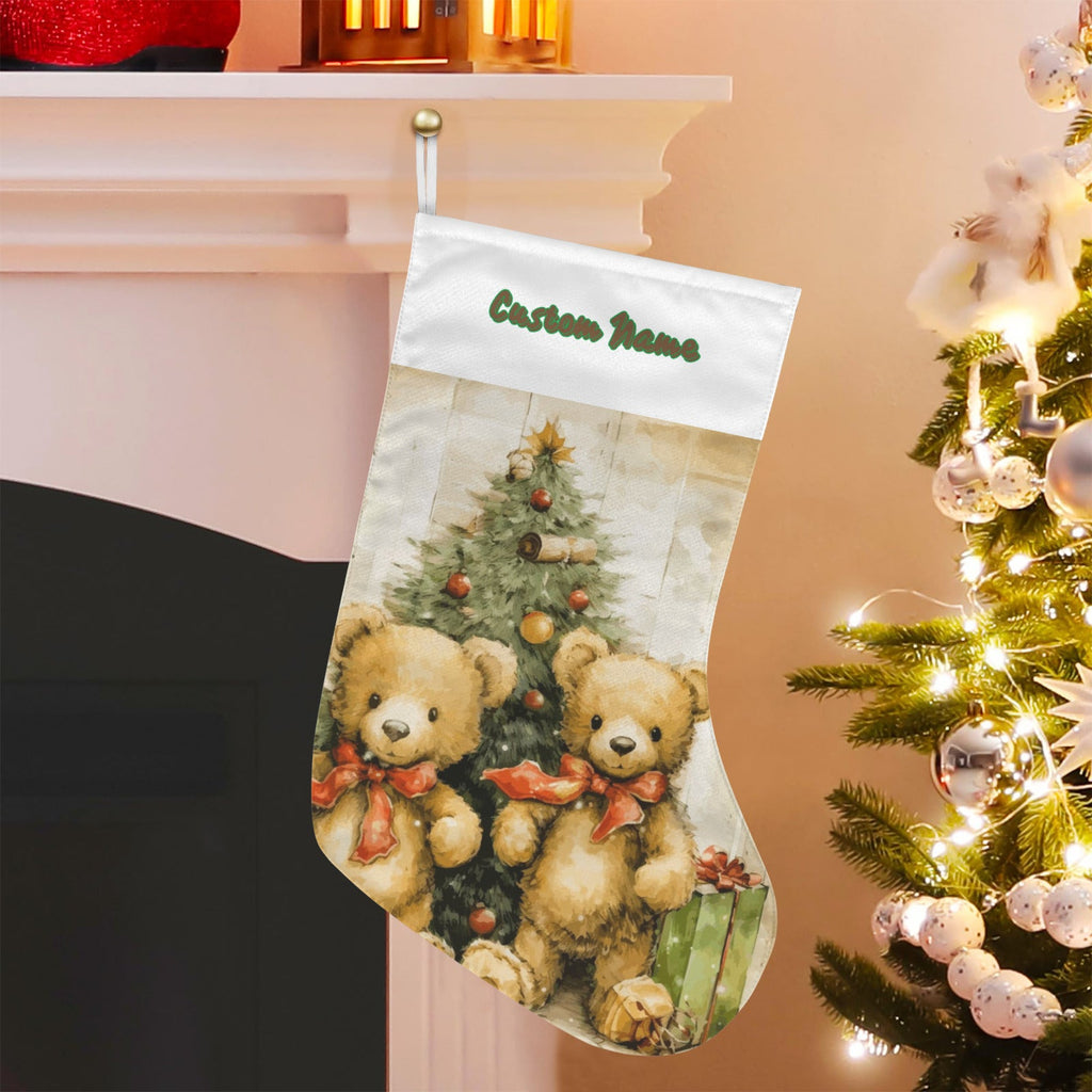 Personalizable Teddy Bears under Christmas Tree Christmas Stocking (Made in USA)