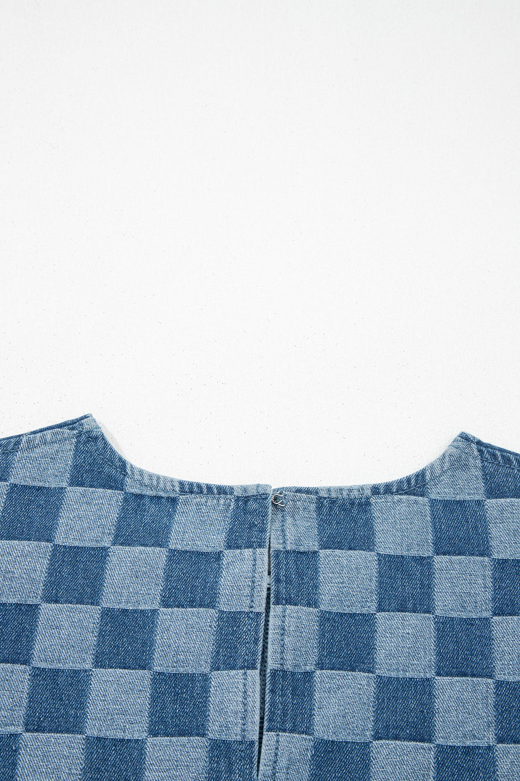 Checker Denim Frayed Hem Mini Dress