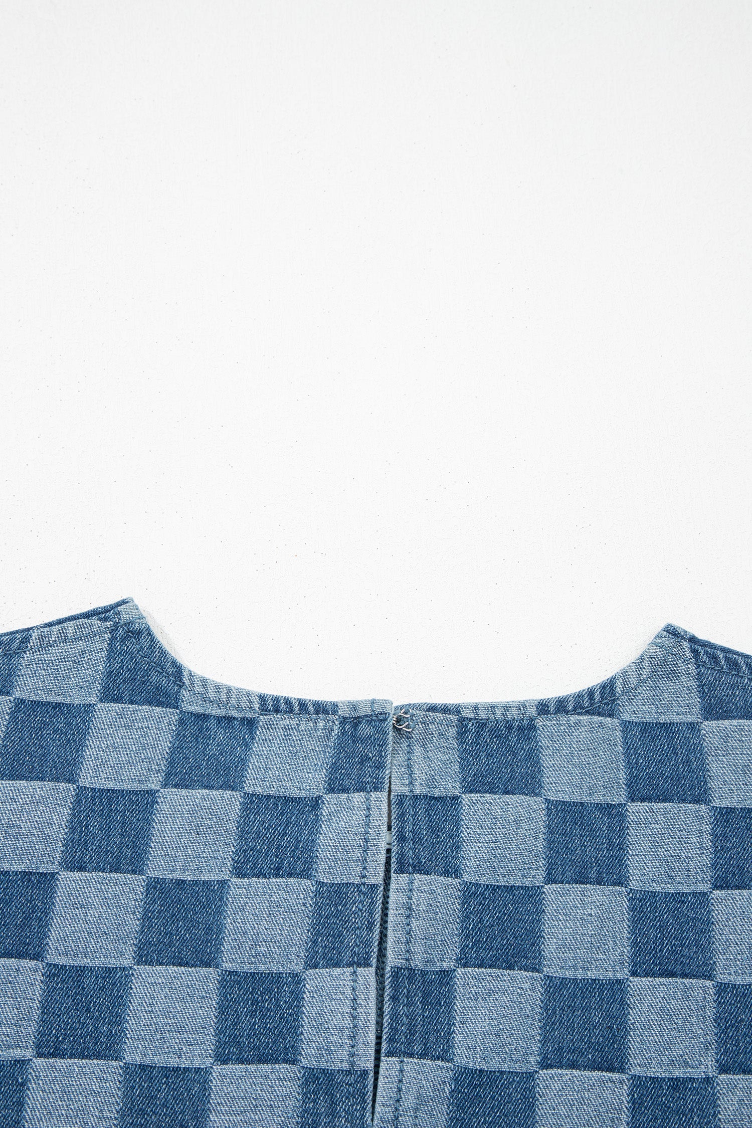 Checker Denim Frayed Hem Mini Dress