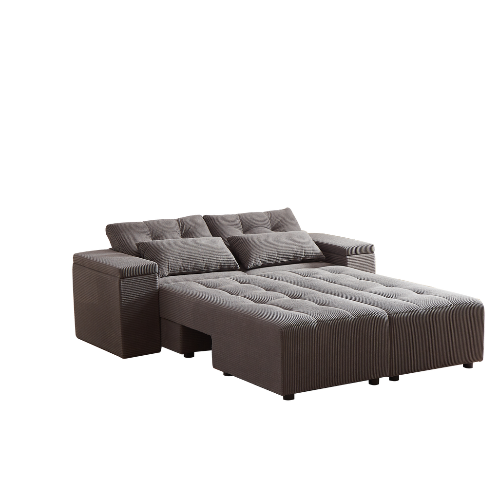Convertible 3 in 1 Sleeper Sofa and Sectional Sofa with 4 Storage Space for Living Room,Corduroy Couch With 4 pillows,Corduroy