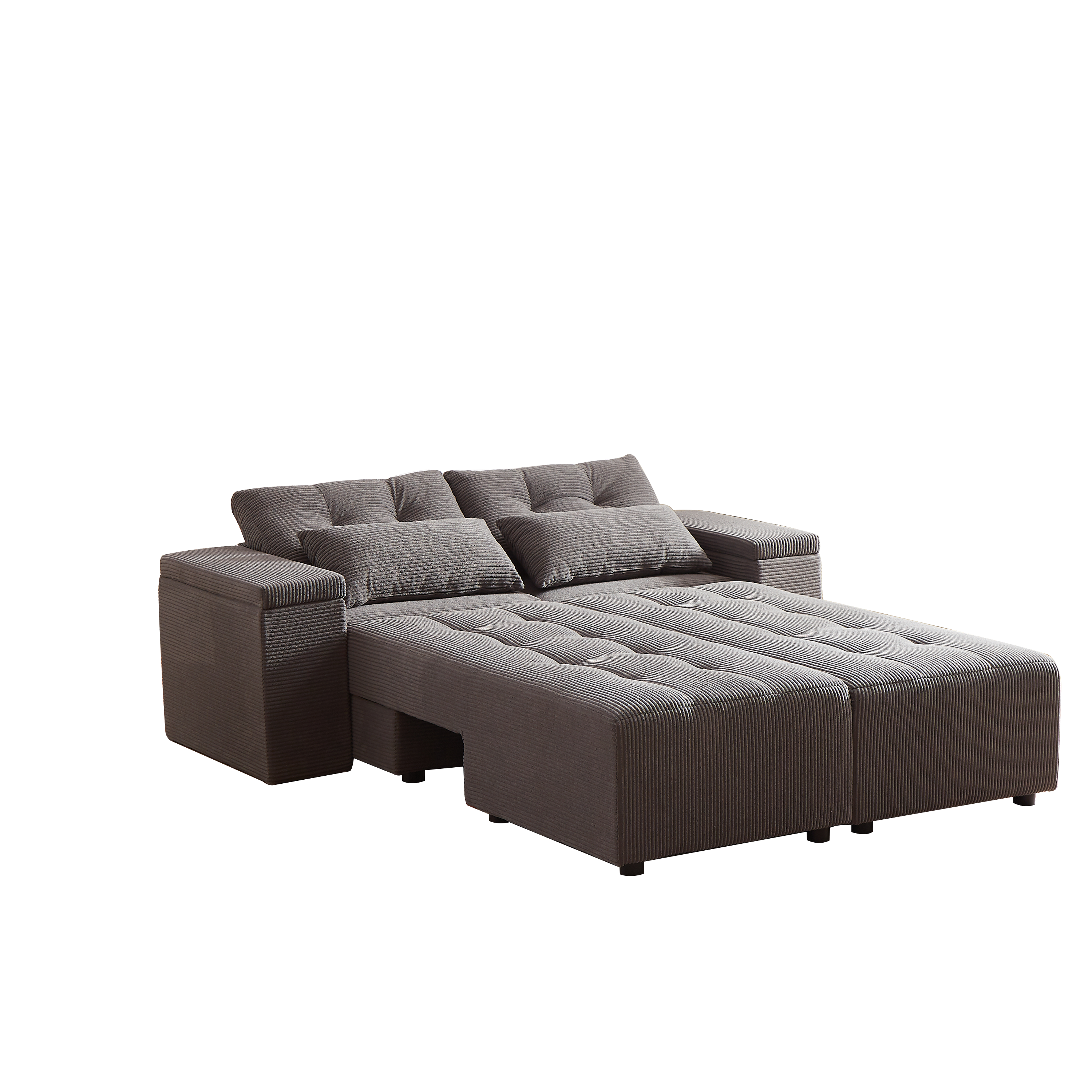 Convertible 3 in 1 Sleeper Sofa and Sectional Sofa with 4 Storage Space for Living Room,Corduroy Couch With 4 pillows,Corduroy