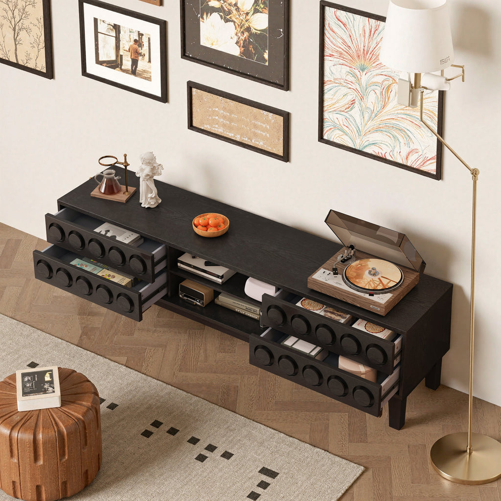 TV Stand for TVs up to 75', Media Console with 4 Drawers, Entertainment Center with Storage for Living Room and Bedroom(Black)