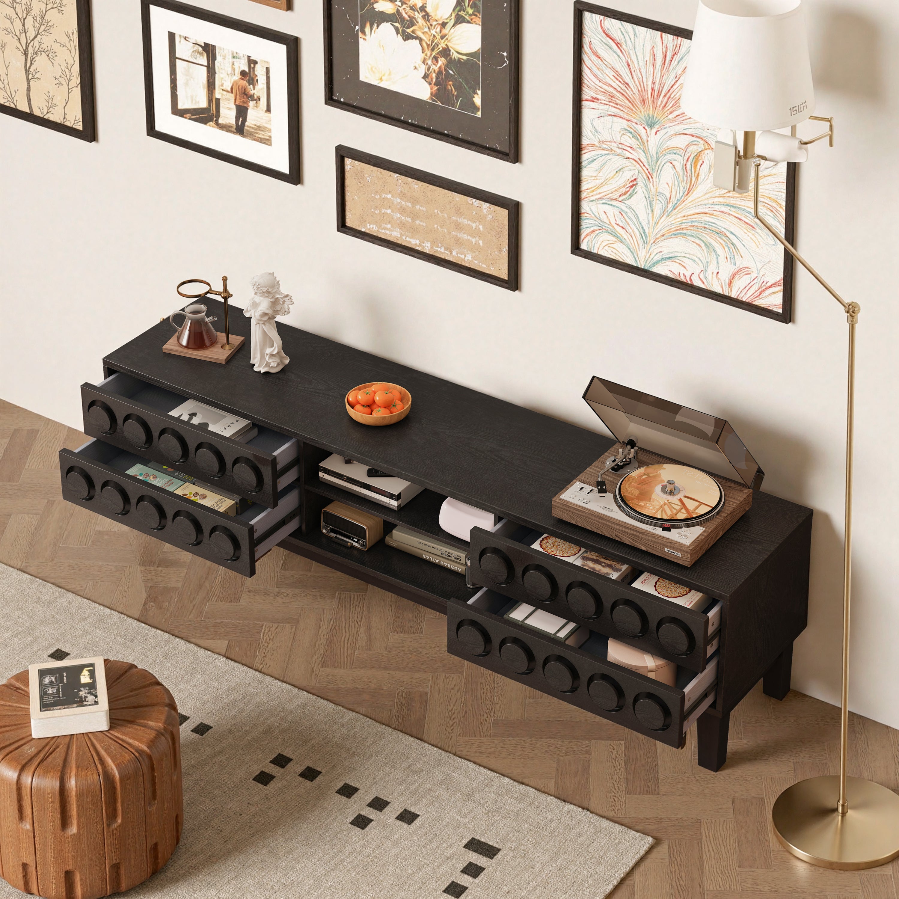 TV Stand for TVs up to 75', Media Console with 4 Drawers, Entertainment Center with Storage for Living Room and Bedroom(Black)
