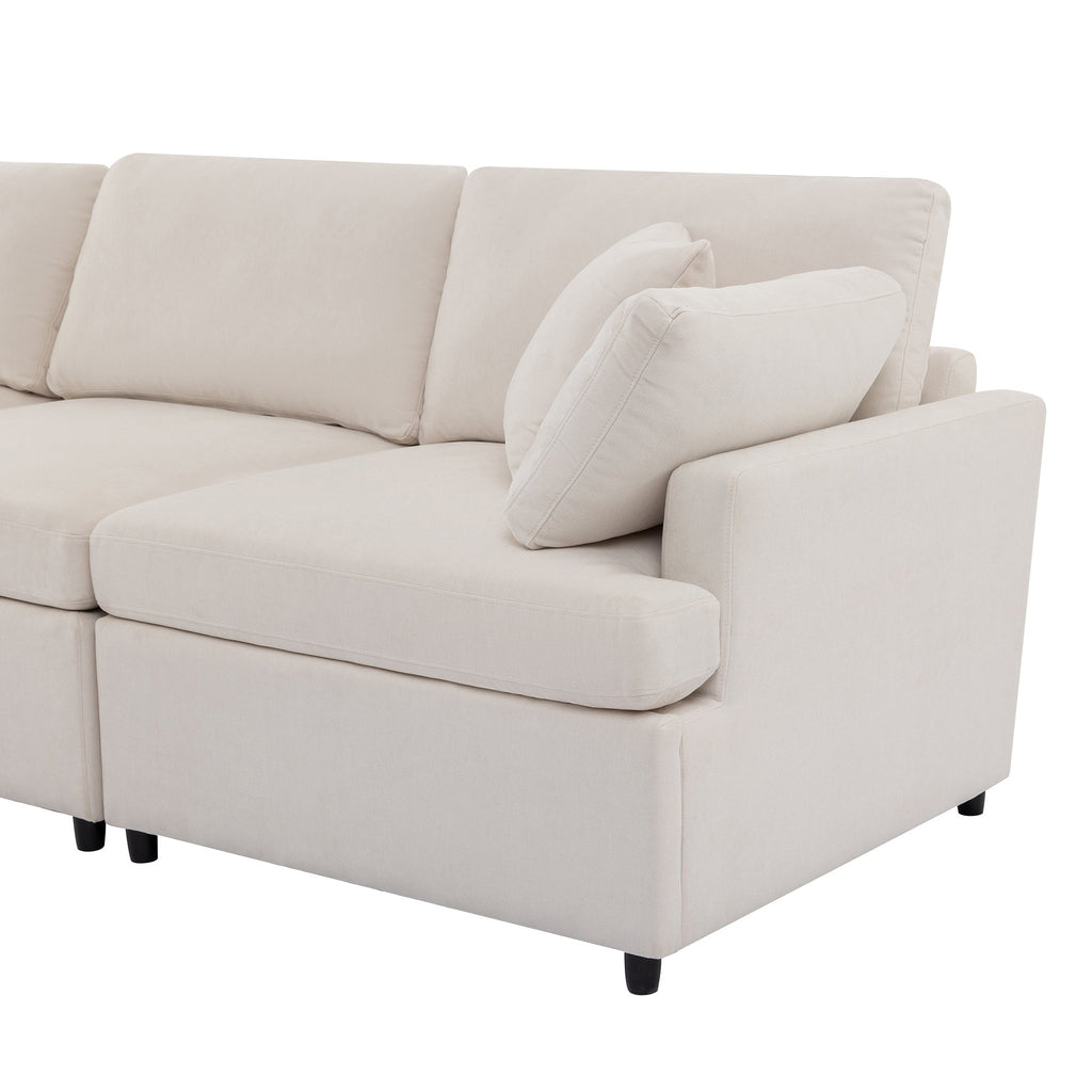 [ Video Provided]U_STYLE Upholstered Sectional Sofa with Removable Ottoman,U-Shape 6 Seat Sectional Couch,  for Living Room,,Apartment, Spacious Space