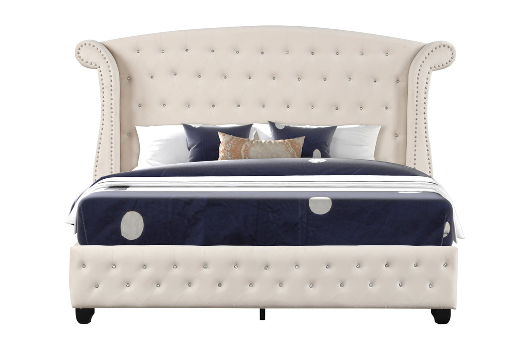 SOPHIA Crystal Tufted Full 5 Pc Bed Made with Wood in Cream (NJ INVENTORY)