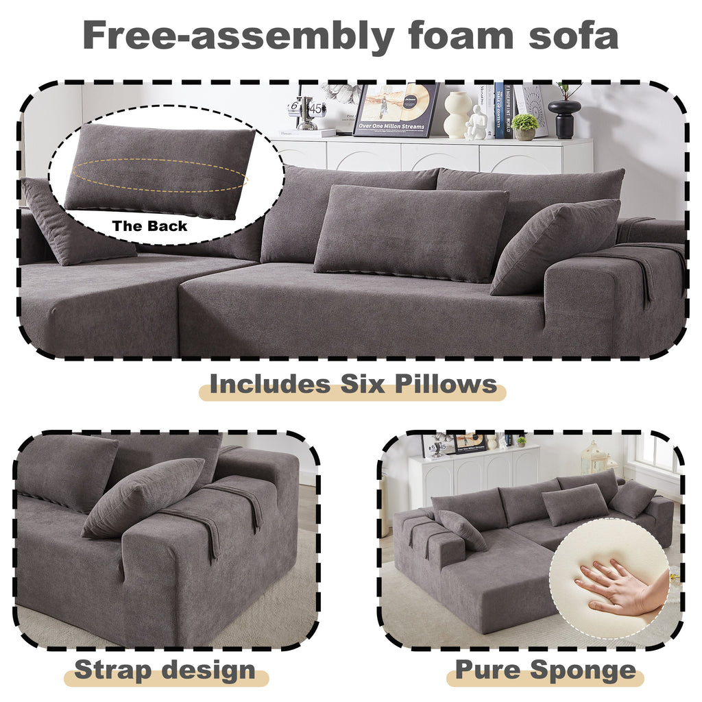 Modern Chenille Upholstered Sectional Sofa Couch Set,Modular 108' L Shaped Sectional Living Room Sofa Set With 6 Pillows,Free Combination Sofa Couch for Living Room,Bedroom(Left Chaise)W834P240001